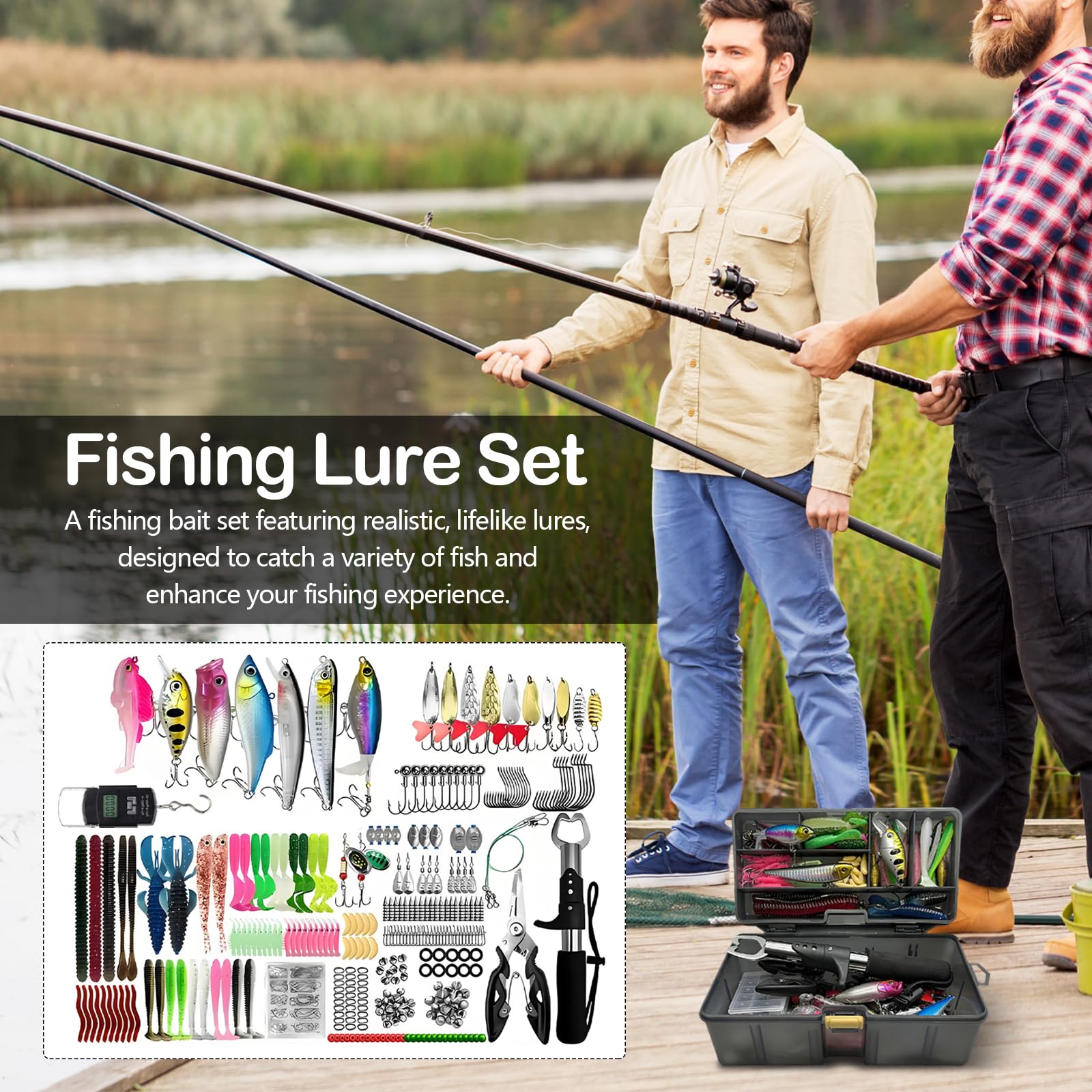 Señuelos de Pesca, 412 Piezas Set de Cebos Pesca Señuelos Accesorios Kit con Caja de Aparejos Anzuelos Alicates Jig Head Sinker Swivel Pesos Equipo de Pesca de Agua Dulce y Salada