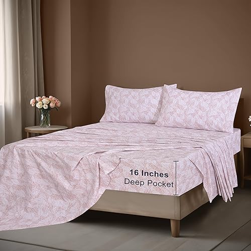 Miniatura 6 de ZOYER Juego de sábanas de 100 % algodón percal refrescantes y crujientes, con bolsillos profundos de 16 pulgadas, ligeras y transpirables,