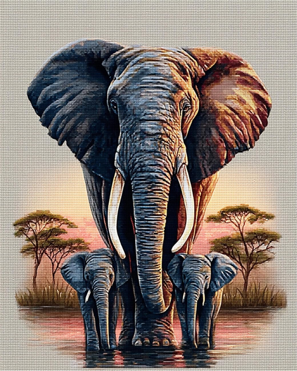 RKFLGEW DIY Bead Embroidery Kits Elephant and Baby Elephant 50x70cm