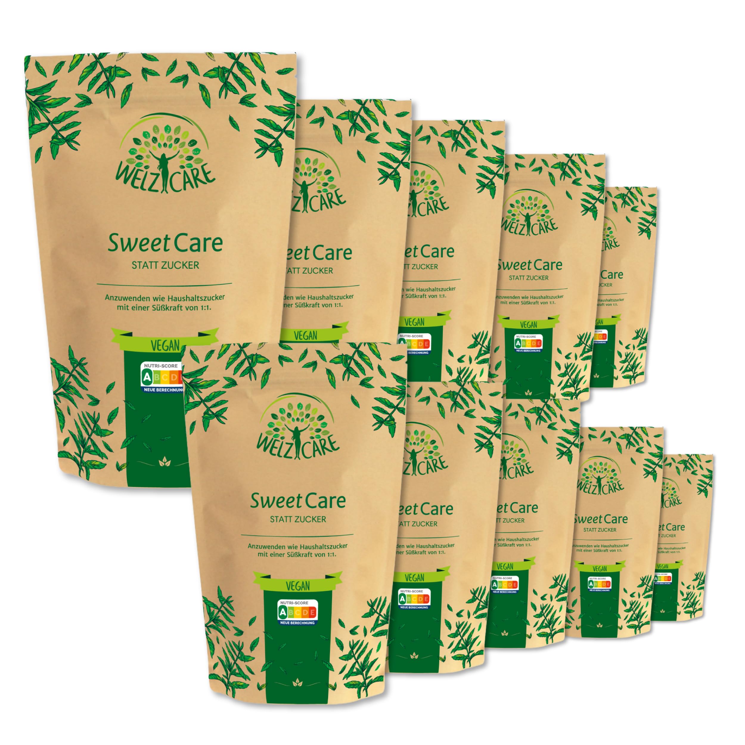 SweetCare statt Kristallzucker – Zuckerersatz – Vegan – mit Erythritol und Stevia – Made in EU - 10 x 1Kg