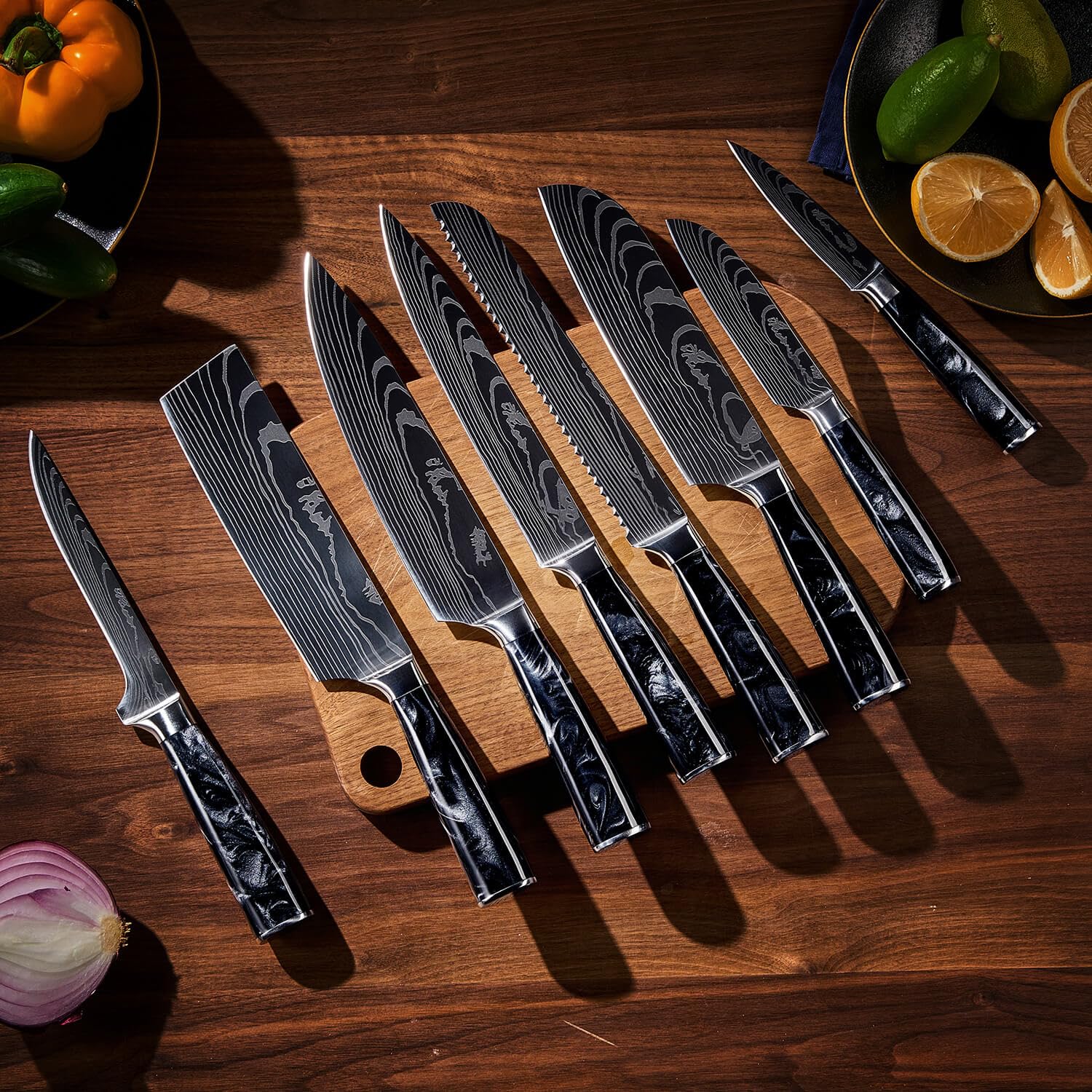 Amazon.com: SENKEN 8-Piece Japanese Knife Set with Black Resin 