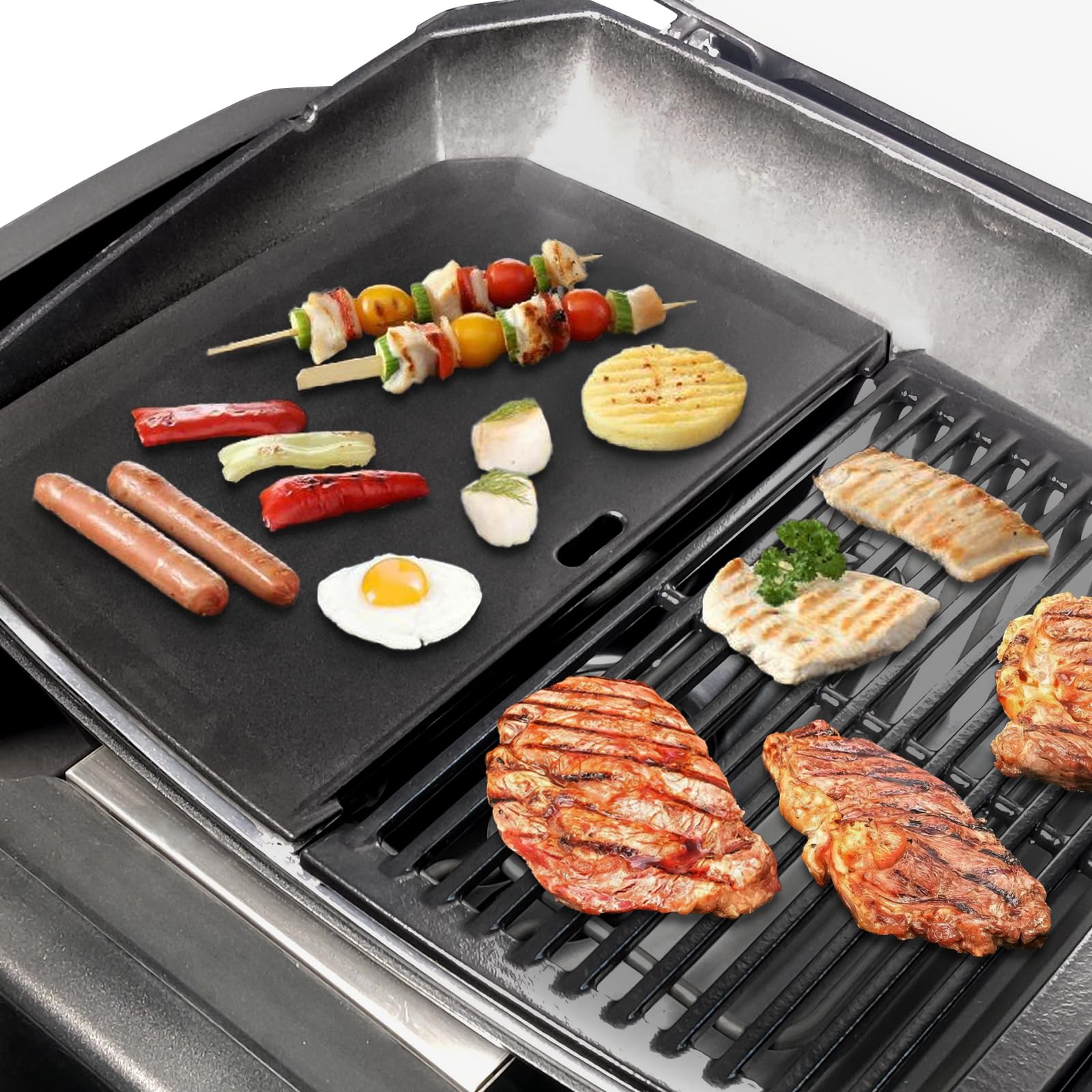 Denmay Piastra in ghisa 38,6 x 24,6 cm per barbecue a gas Weber Pulse 2000, padella Plancha di ricambio per Weber Pulse 2000, accessori in ghisa