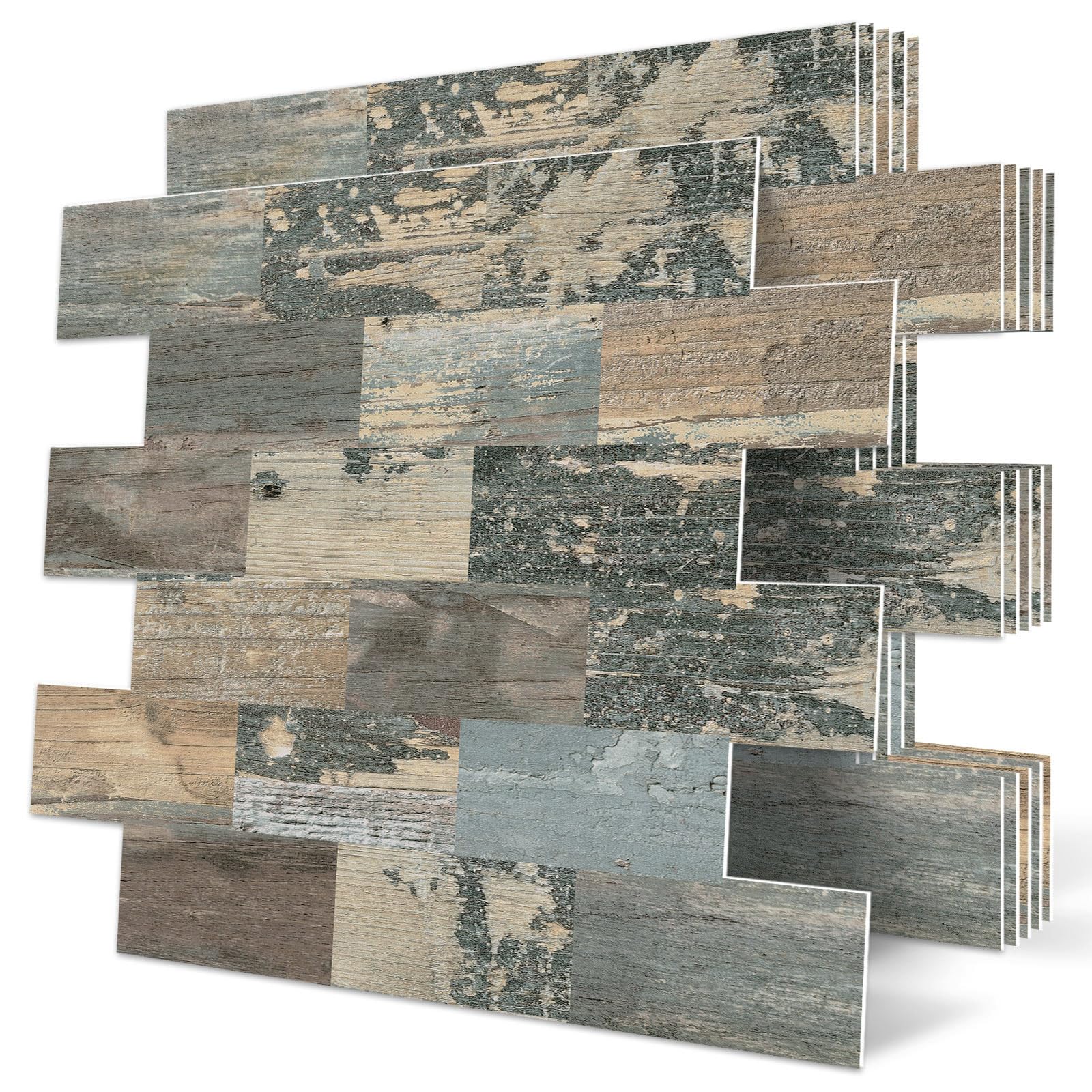 DEWOO 20-Sheet Peel and Stick Wall Tile Kitchen Backsplash,PVC Self Adhesive Background Distressed Wood,Green (13.5