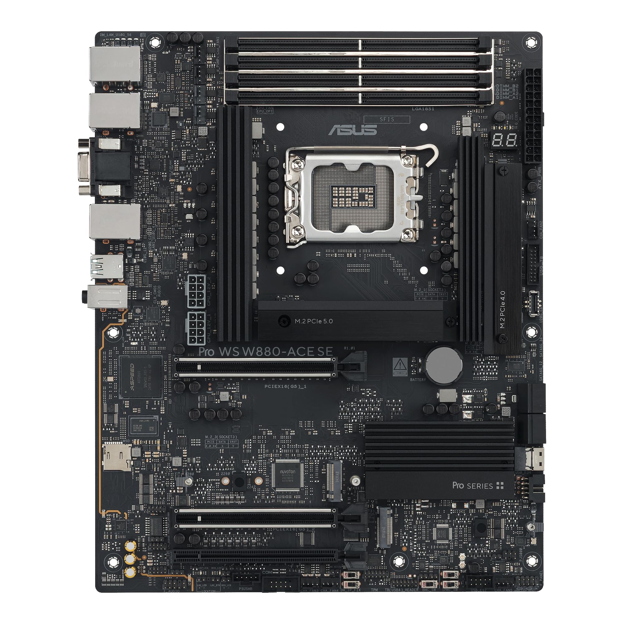 ASUS Pro WS W880-ACE SE Carte mère Intel LGA1851 (ATX, PCIe 5.0, DDR5, Dual 2,5 Go Ethernet, 4 x M.2, BIOS Flashback, AI Cooling II)