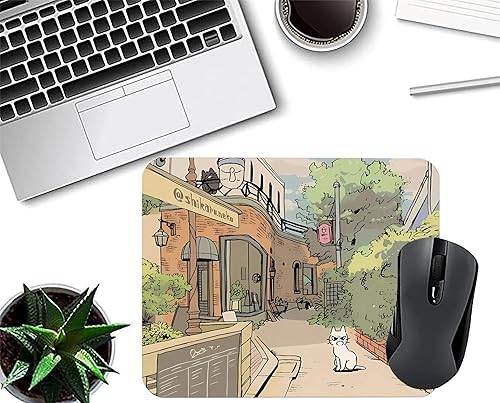 Miniatura 7 de Alfombrilla de mouse kawaii con diseño de gato de anime marrón pastel y verde, alfombrilla de mouse cuadrada impermeable para juegos para