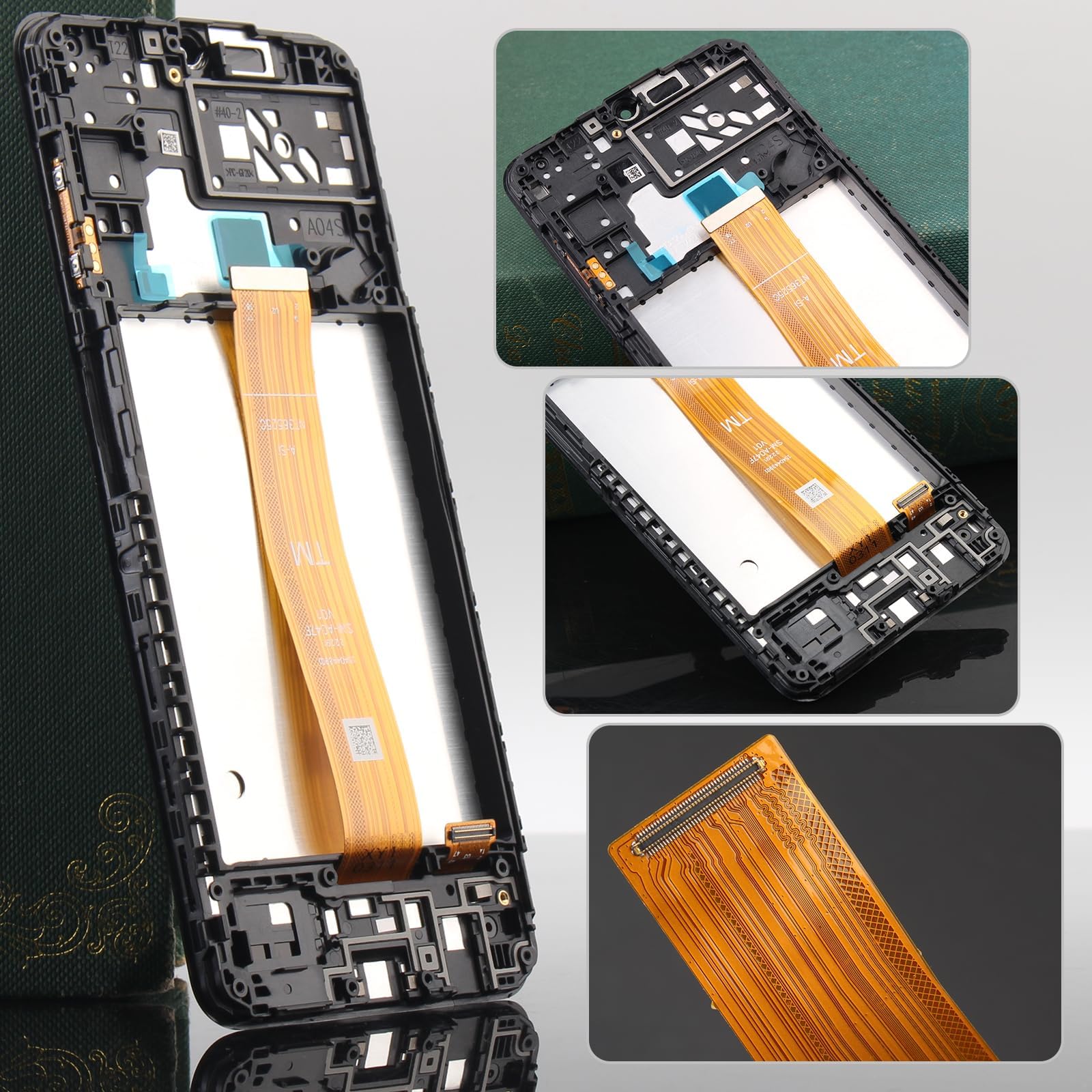 6.50'' Negro + Marco Pantalla LCD para Samsung Galaxy A04S 2022 SM-A047F SM-A047F/DS SM-A047F/DSN ​Kit de Reparación de Pantalla Táctil Digitalizador con Herramientas + Cristal templad