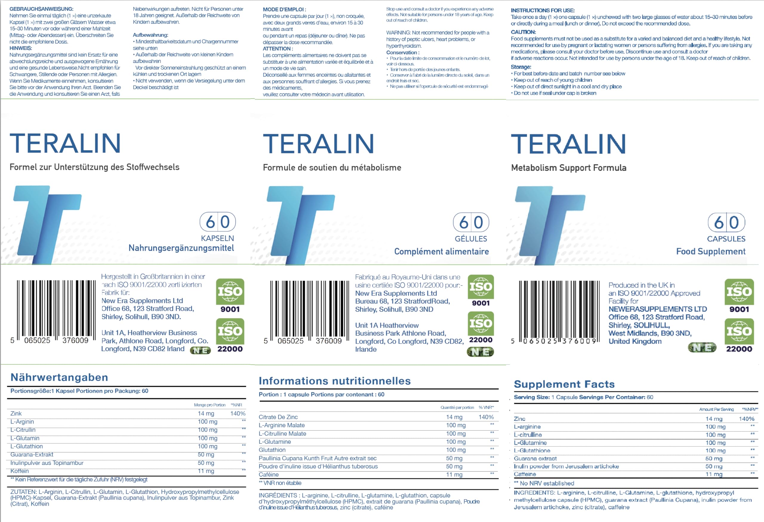 Teralin Stoffwechsel-Unterstützungsformel, 60 Kapseln, vegan und glutenfrei