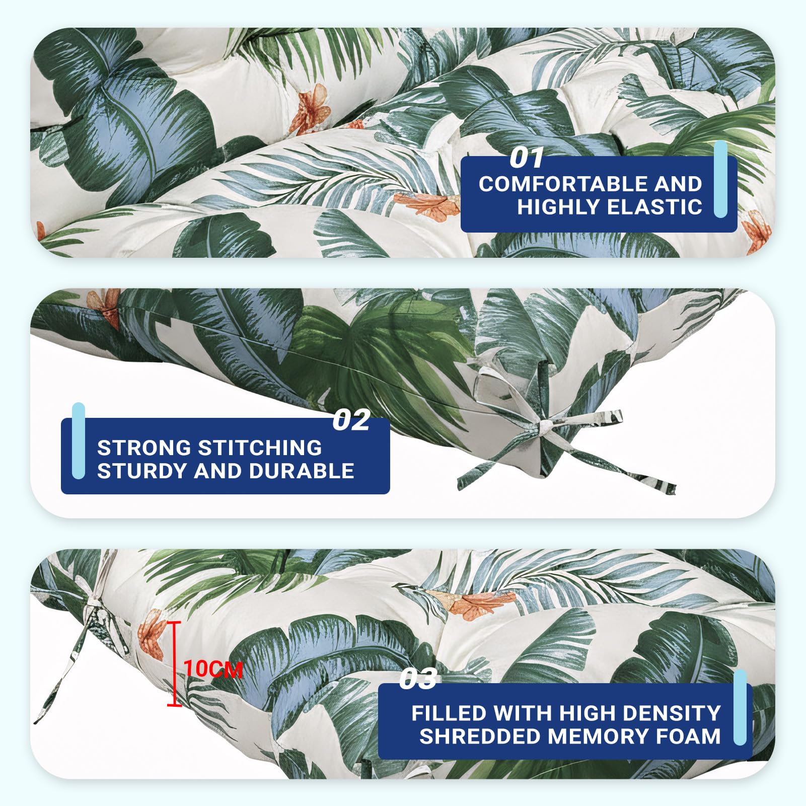 Waterproof Swing Seat Cushions: 2/3/4 Seater Thick Patio Bench with Anti Slip Stripor Garden Furniture Pad for Stylish Garden Decoration (Hawaiian, 150x100cm) — view 3