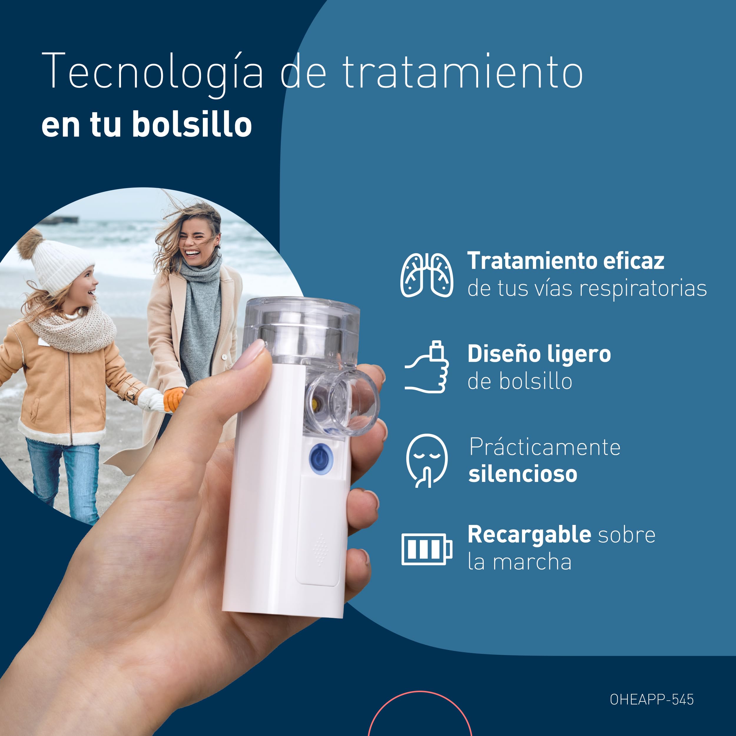 OMRON mini Air 360+ Kit Nebulizador Portátil Silencioso con Tecnología Aimesh para Adultos y Niños, Recargable Micro-USB
