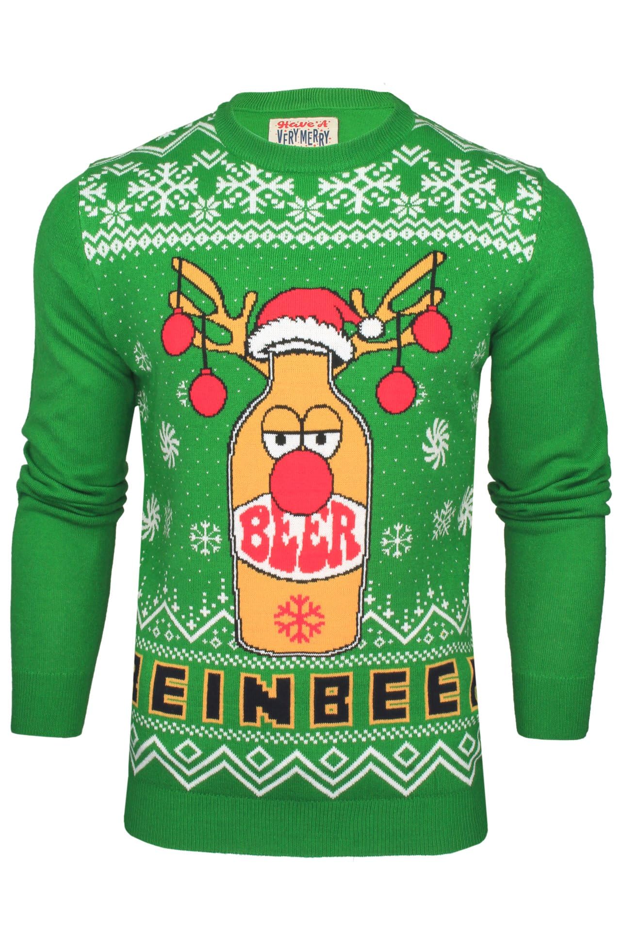 Xact Men's Christmas Jumper, Novelty Funny Naughty Theme (Reinbeer - Christmas Green) XL