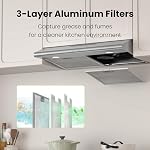 FIREGAS 30 De pouce sous le capot de portée du Cabinet, 300 CFM Hotte d'évent de cuisine à l'extérieur de la poêle, 3-Speed Ventilateur d'échappement avec LED Filtre léger, réutilisable & Filtre à charbon, acier inoxydable