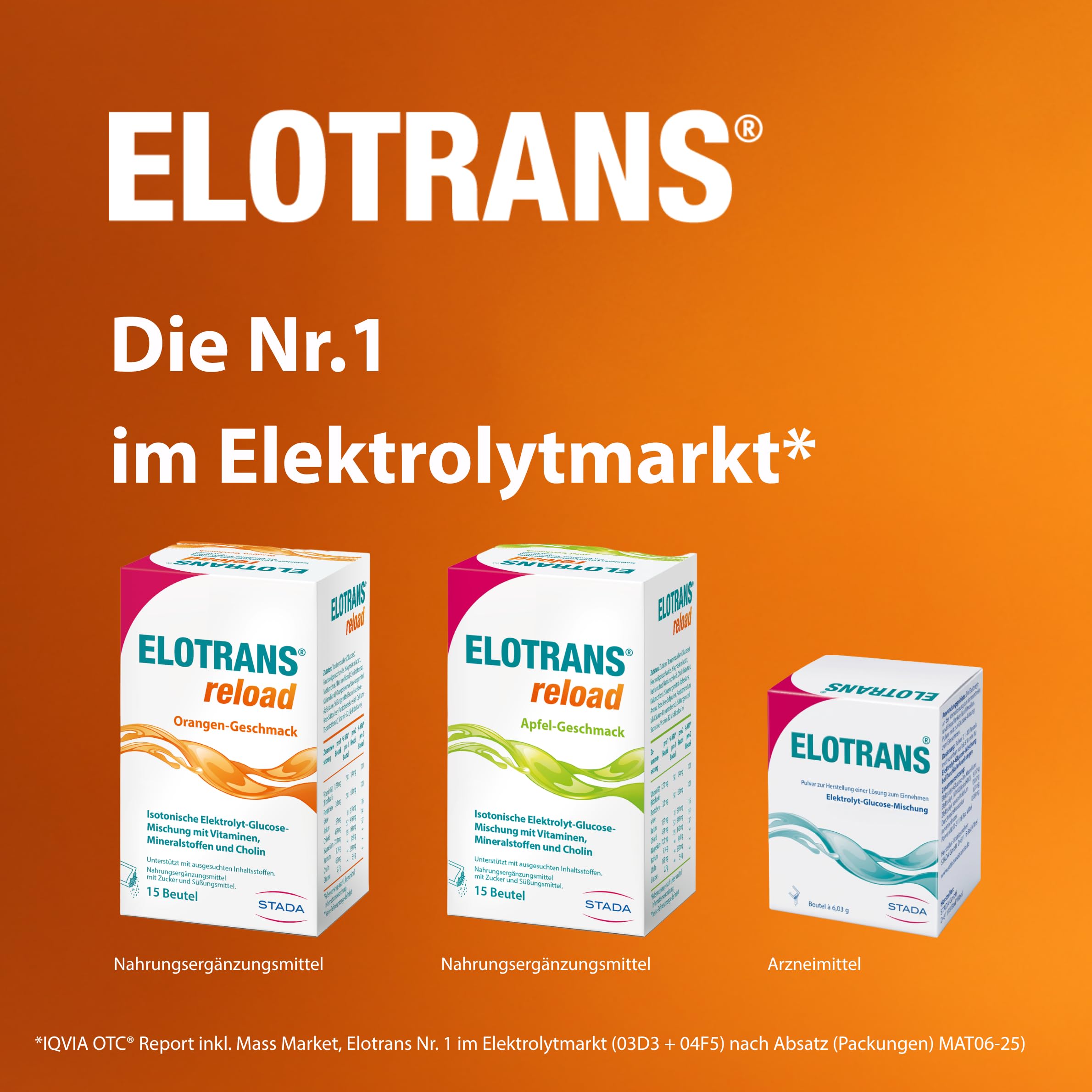 ELOTRANS reload - isotonische Elektrolyt-Glucose-Mischung - Nahrungsergänzungsmittel mit Magnesium, Kaliumchlorid, Cholin und B-Vitaminen - 1 x 15 Beutel - Apfel-Geschmack