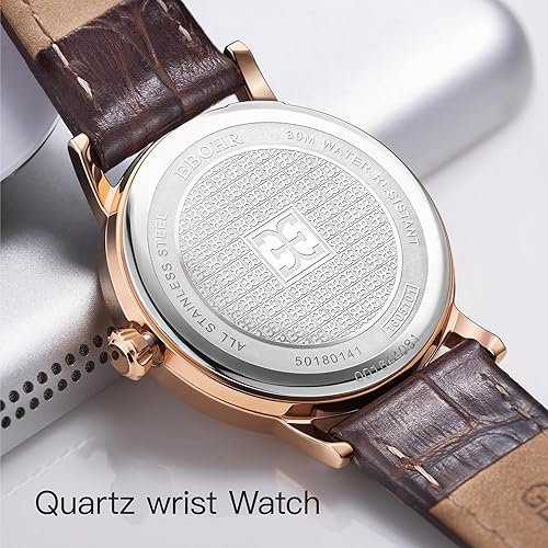 Miniatura 7 de Reloj clásico de cuarzo para mujer, elegante y resistente, con correa de piel de vacuno, perfecto para cualquier ocasión