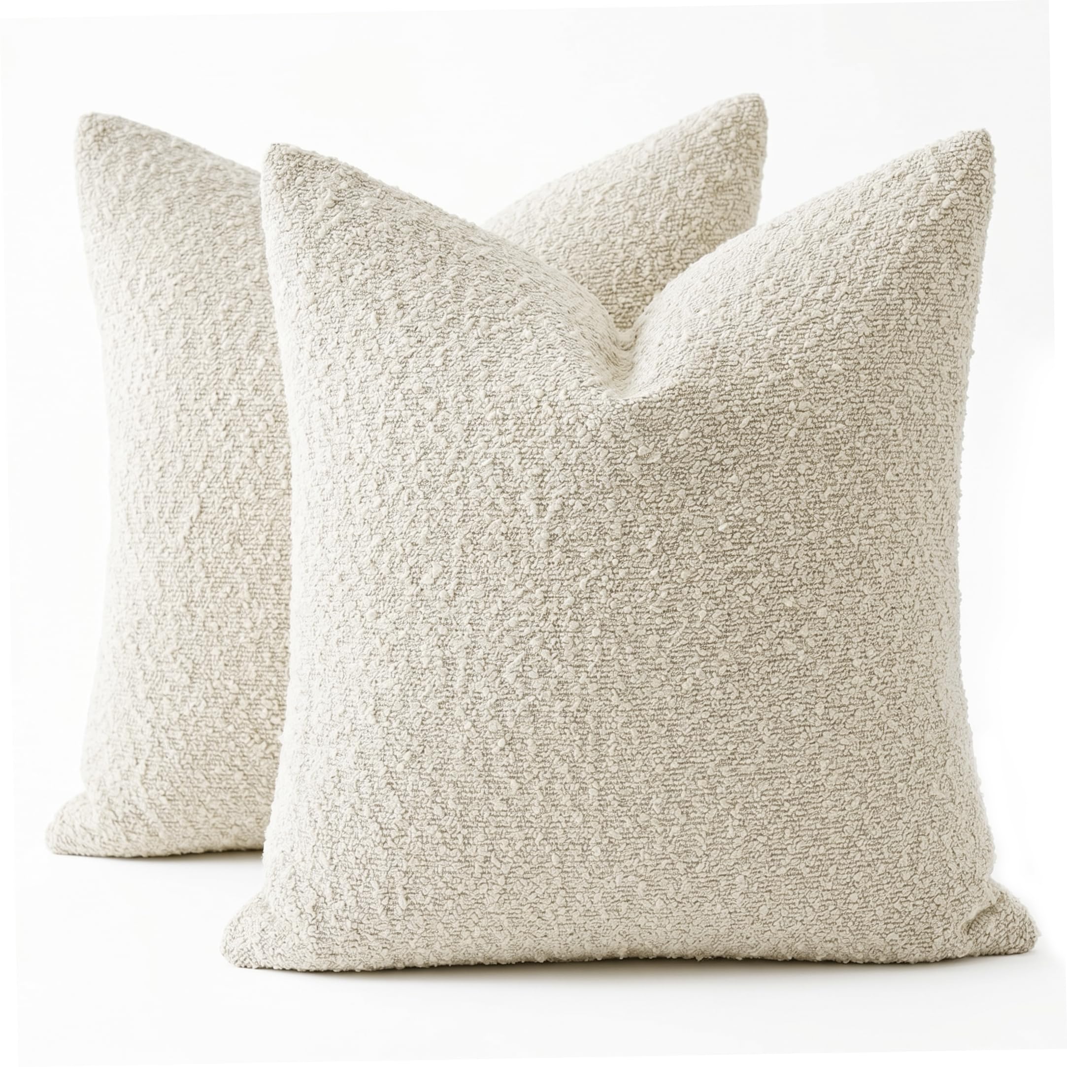 Housses de coussin boucle beige 45x45 fausse laine agneau taie oreiller douce canapé salon