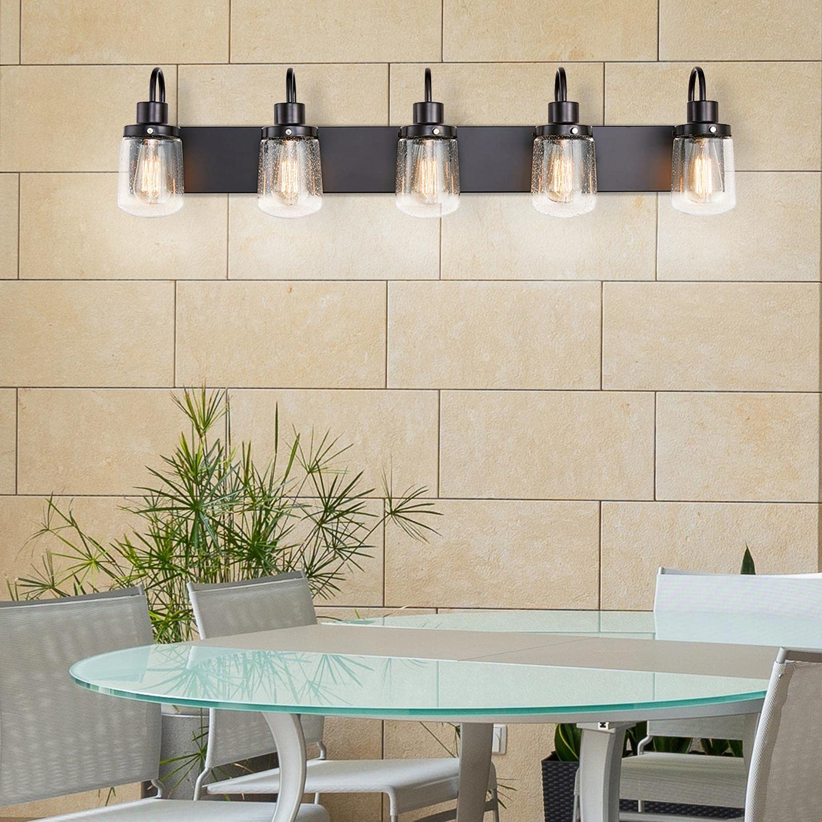 Bathroom Vanity Light Fixtures, 5-Light Farmhouse Vanity Light with Bubble Glass Shades, Black Bathroom Lighting Fixtures Over Mirror, Vanity Light Fixture Indoor