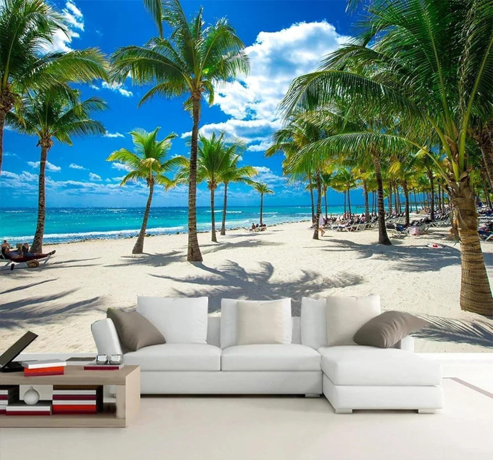 Tzxztt Summer Sea Coconut Trees Beach Scenery Modern 3D Wallpaper Premium Textured Silk Neutral Tones Material Ideal for Living Room Bedroom-300cm×210cm