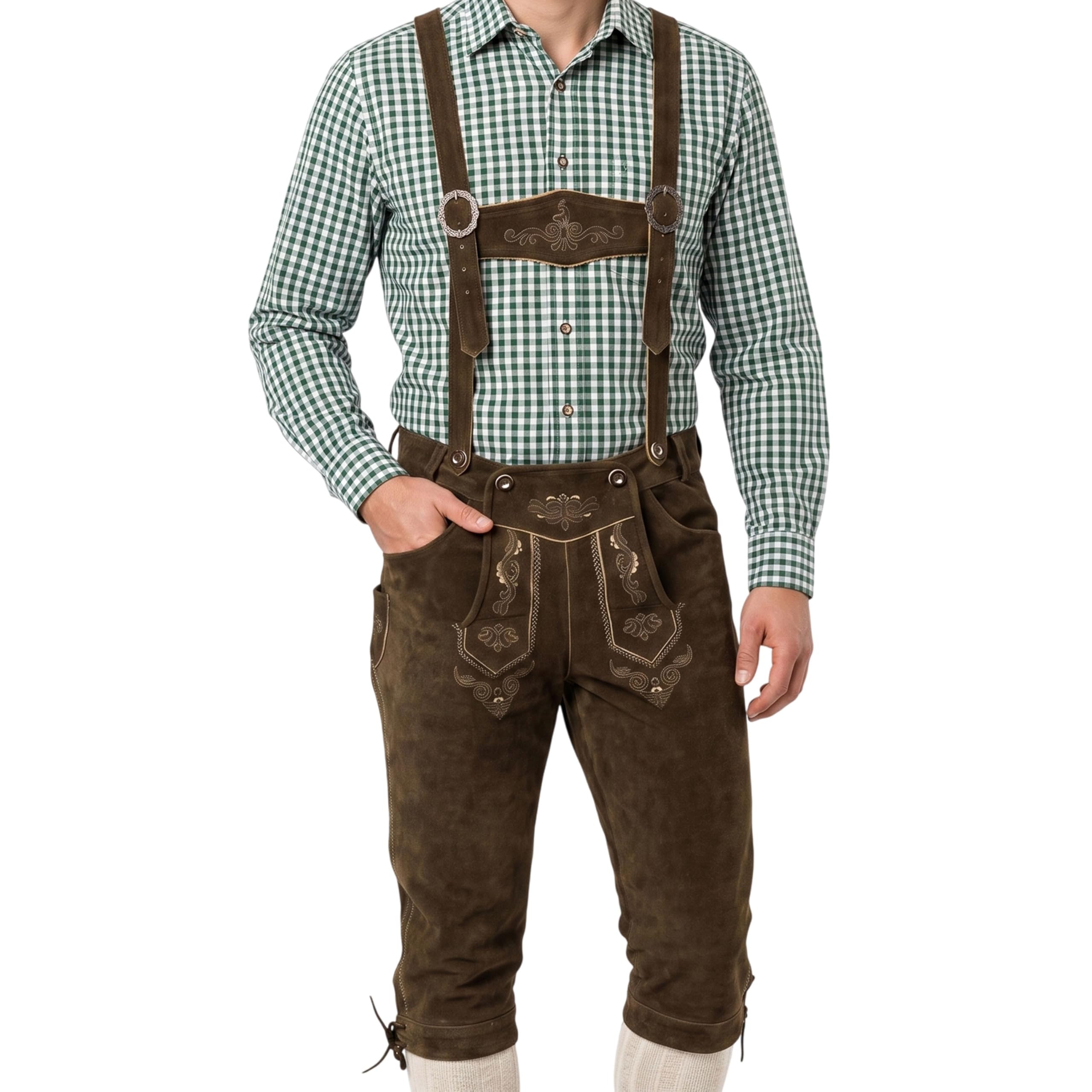Trend-Promotion Austria Piel Pantalones Pantalones trachtenhose Rodillera con Tirantes marrón marrón Oscuro W54