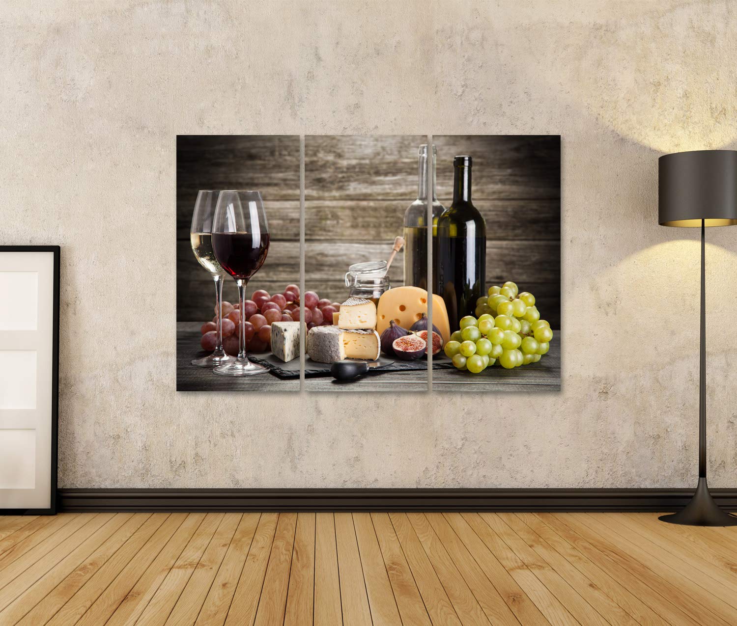 Quadro Su Tela Islandburner - Natura Morta Vino E Formaggio, 100x57 Cm