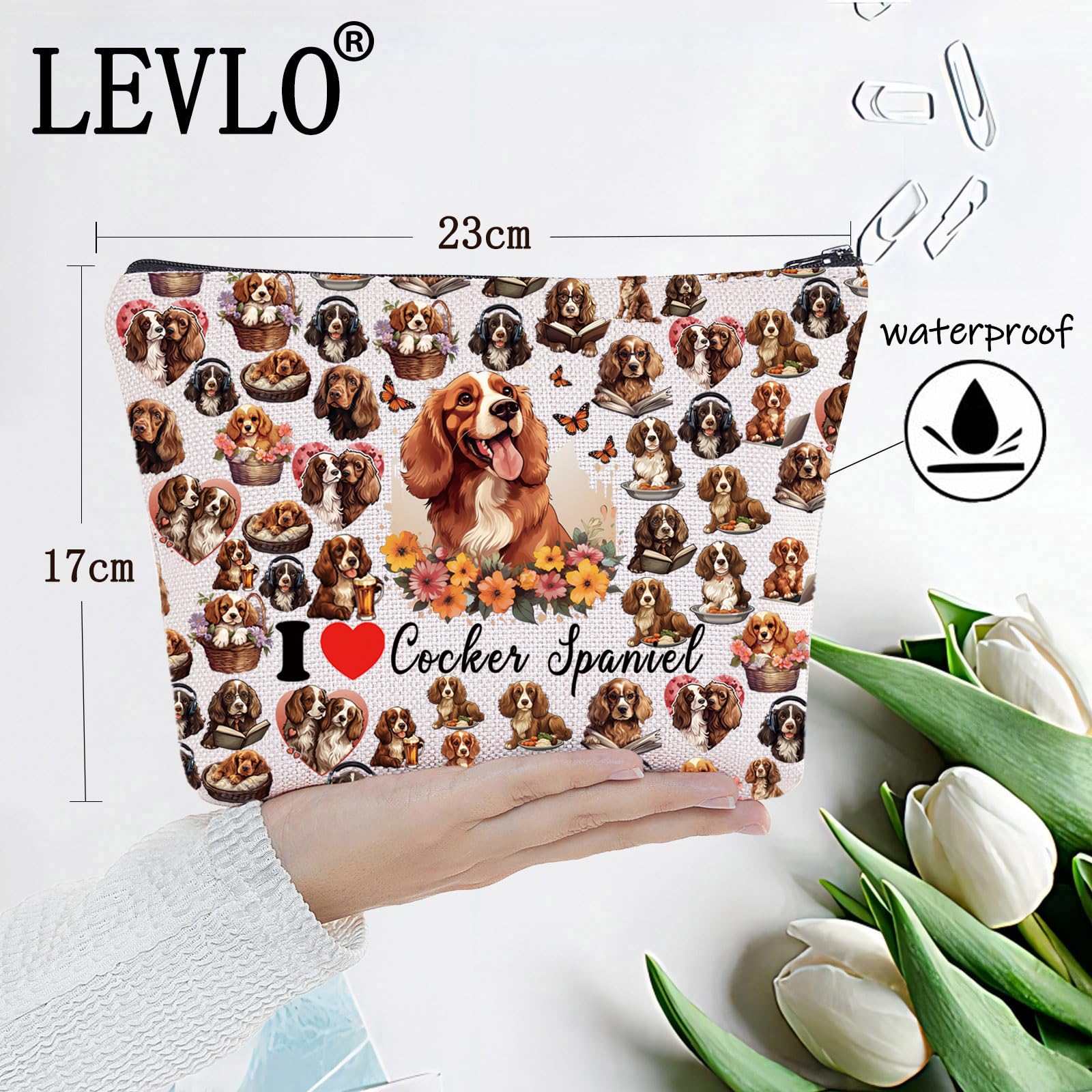 LEVLO Cocker Spaniel Cosmetic Makeup Bag Cocker Spaniel Owner Gift I Love Cocker Spaniel Toiletry Bag Cocker Spaniel Merchandise - Image 2