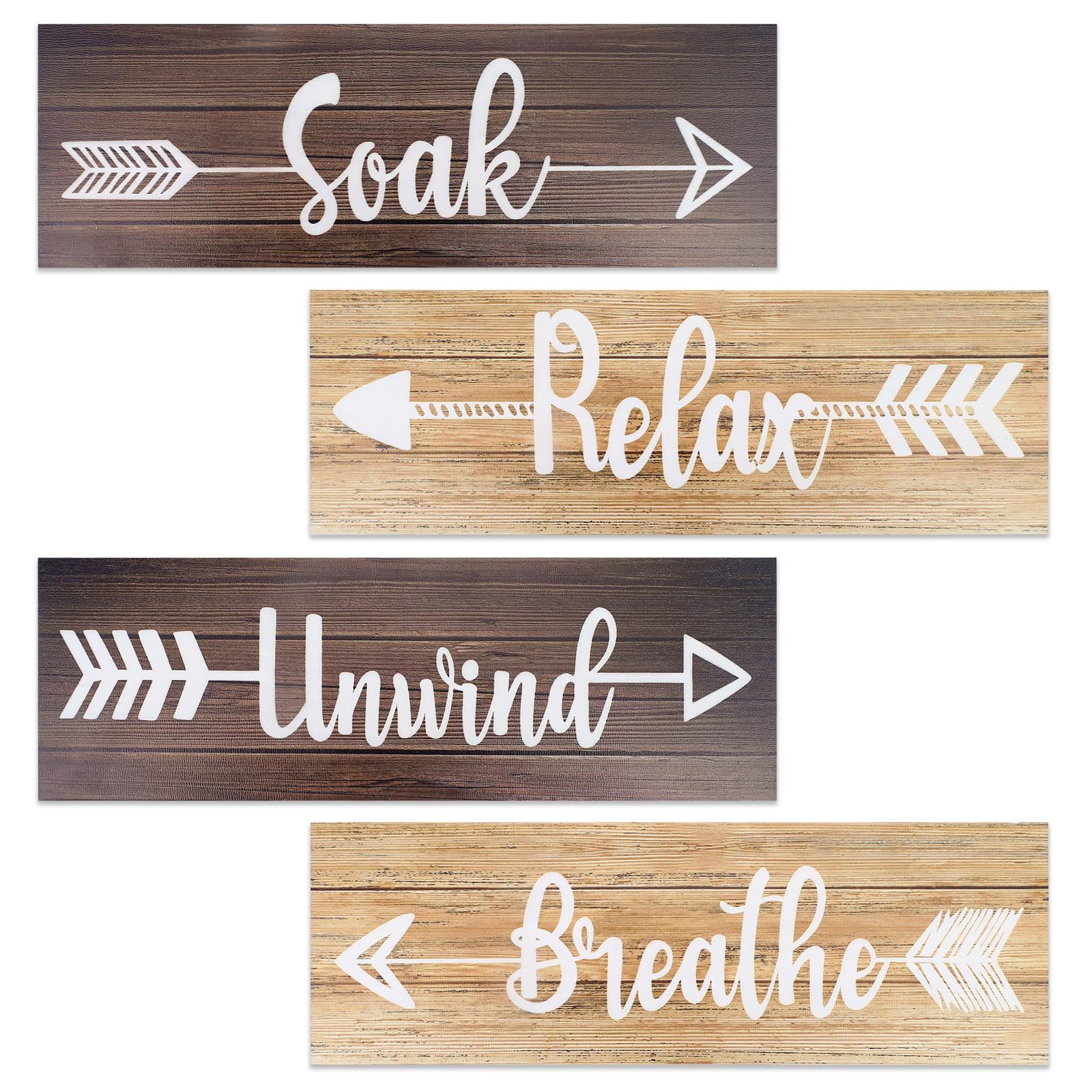 Realand Wood 4 Pieces Bathroom Decor Wall Art, Rustic Farmhouse Bathroom Wall Decor Soak Relax Unwind Breathe Boho Country Vintage Decorative En Signs For Home Spa Laundry Room