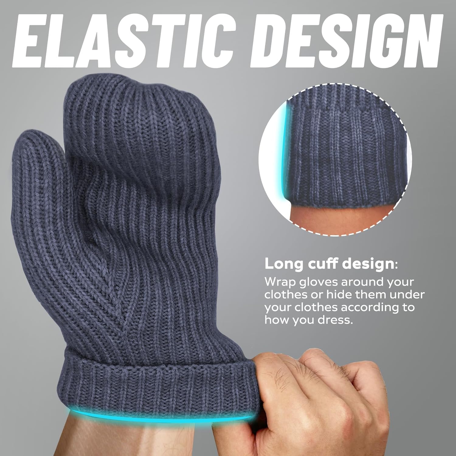 Whiteleopard Men's Winter Gloves Warm Lining Elastic Cuff - Knit Stretchy Cold Weather Warm Knit Thick Gloves Mittens - Image 4