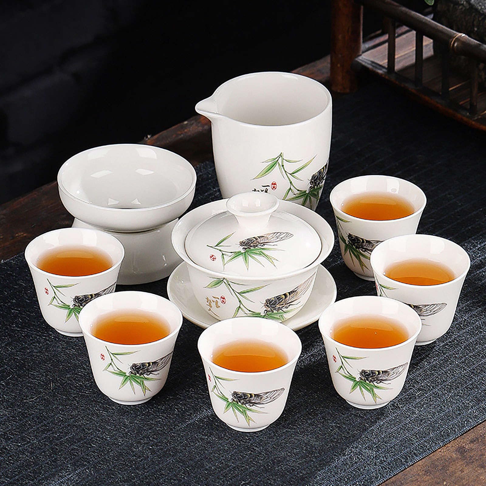 zestaw do herbaty, Zestaw do herbaty z porcelany kostnej, 10 sztuk filiżanek japońskiej 6 filiżankami, które można prać na zestawy upominkowe Spotkanie biurowe przy herbacie -H