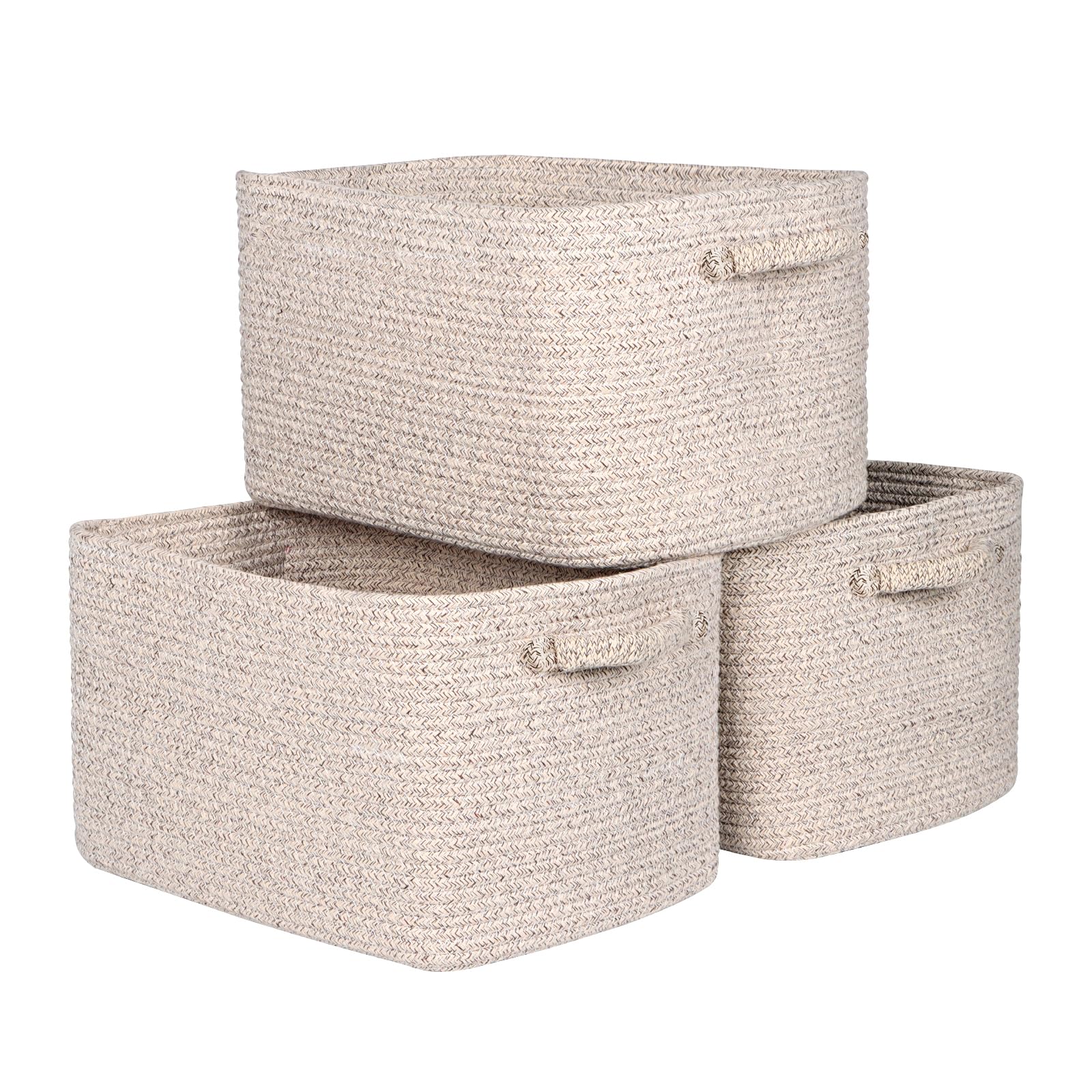 Panier de rangement pour étagères en corde tissée, lot de 3 bacs blancs multi-usage
