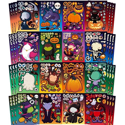 Aowplc 64 Sheets Halloween Party Games Stickers for Kids Make