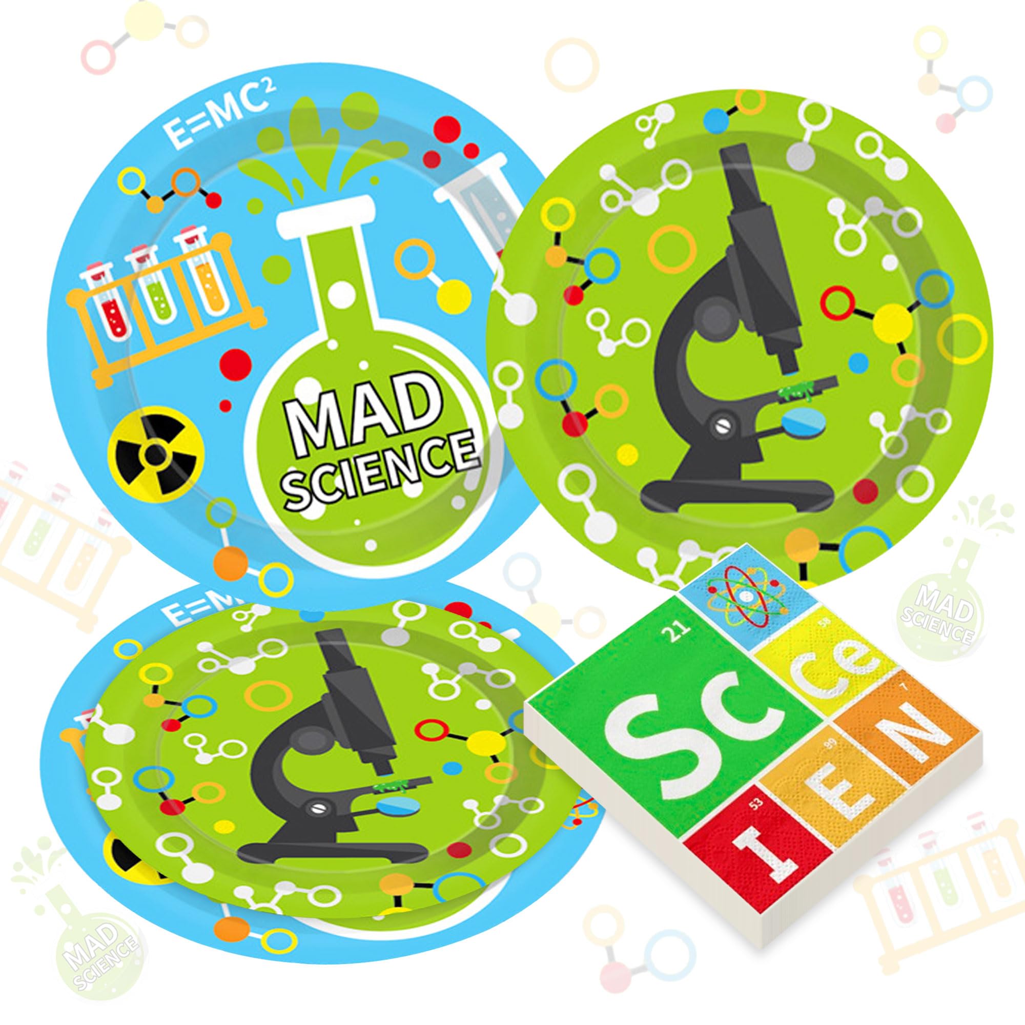 LaVenty Science Party Decorations Tableware Plates Napkins Forks Chemistry Laboratory Themed Birthday Theme Party Supplies for 16 Guest