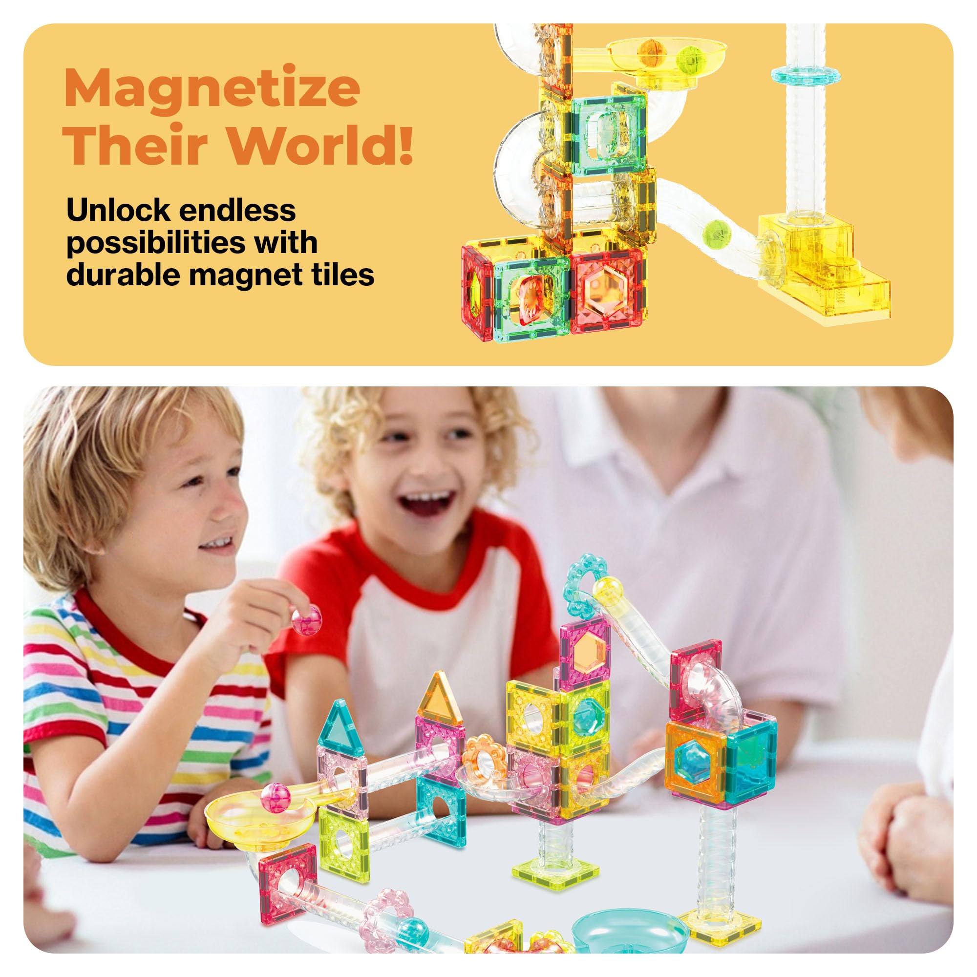 PicassoTiles 60 sztuk magnesów Tiles Building Block Travel Size Magnetic Marble Run Construction Toy Set Mini Diamond Marble RaceTrack Building Blocks Playset Education STEM Learning Kit Boy Girl 3+