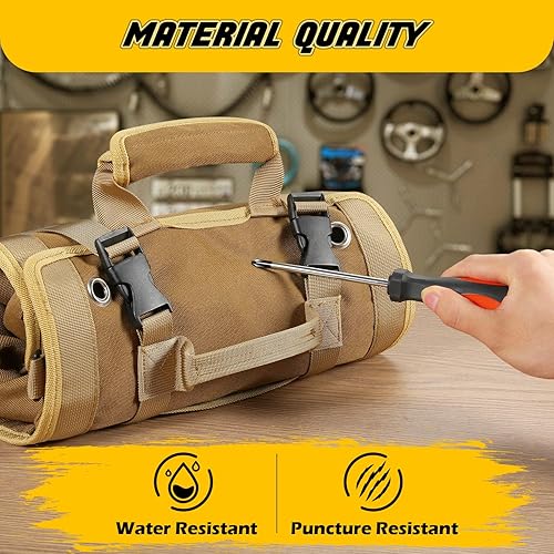 Miniatura 5 de UTAWO Bolsa de herramientas enrollable, bolsa organizadora resistente con 4 bolsillos fijos y 2 bolsas extraíbles, regalos de Navidad para hombres