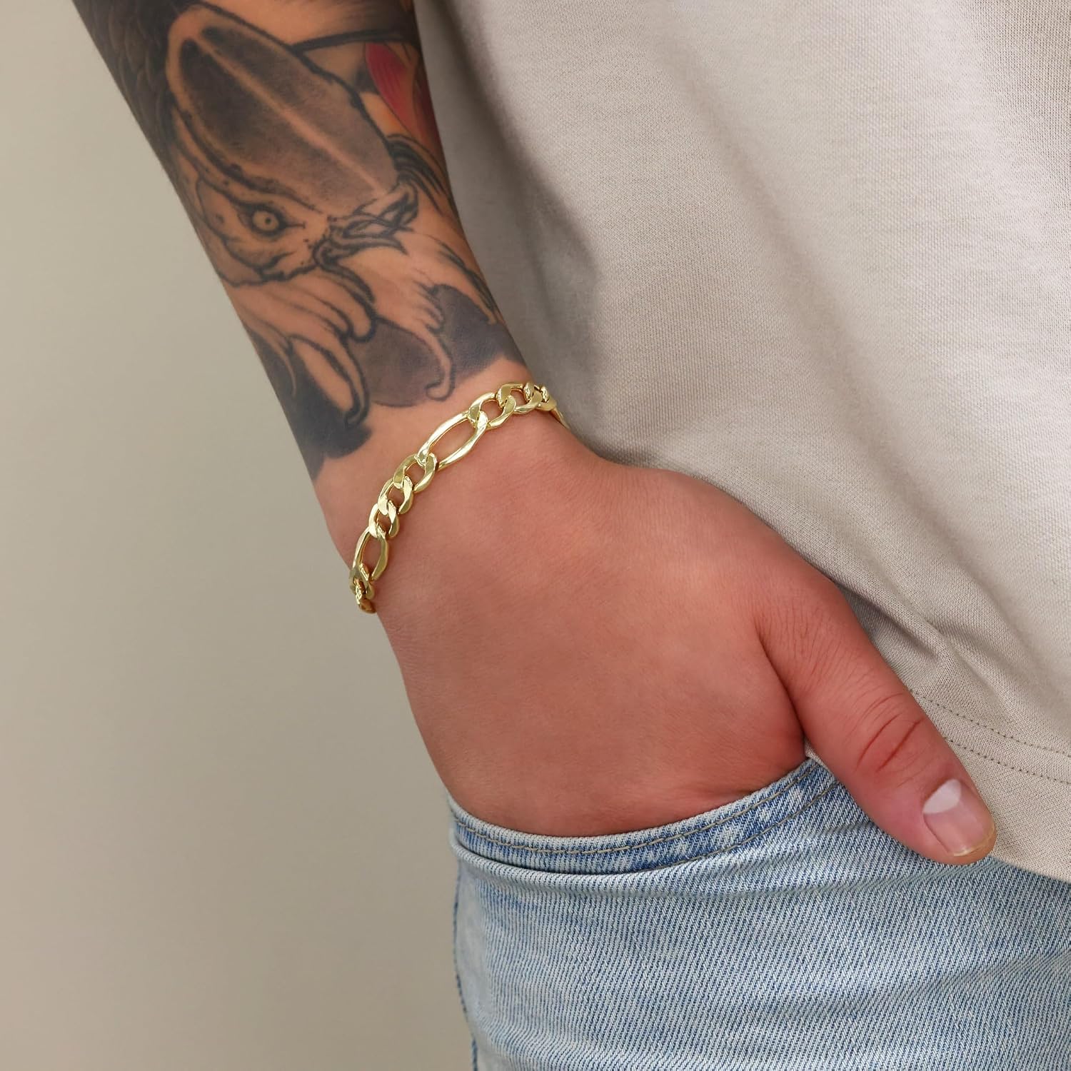 Nuragold 10k Real Yellow Gold Figaro Link 8mm Chain Bracelet (7"-9") Italian Jewelry for Men & Women