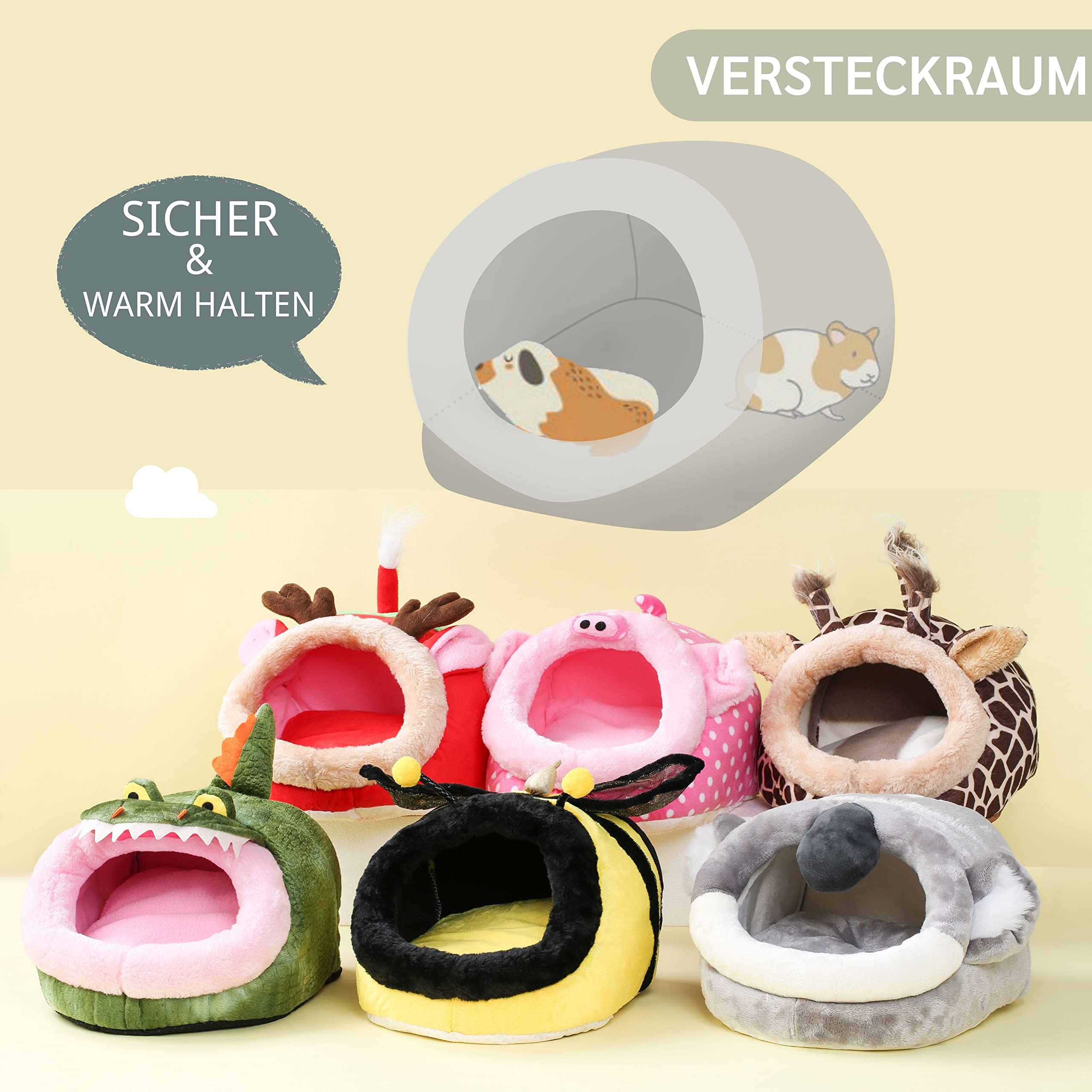 JanYoo Kleintierhöhle für Chinchilla, Igel, Meerschweinchen, Käfigzubehör, Spielzeug, für Bartagame, Hamster, Frettchen, Ratte(Koala,XL)