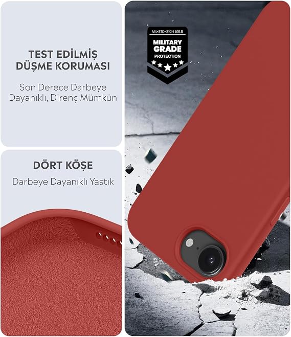 Babilden iPhone 17E / 16E İle Uyumlu Kılıf İnce Ve Dayanıklı Sıvı Silikon 3 Katmanlı Tam Kaplamalı Şık Yumuşak Jel Hissi Yüksek Kalite Kauçuk Telefon Kılıfı (Sönük Kırmızı)
