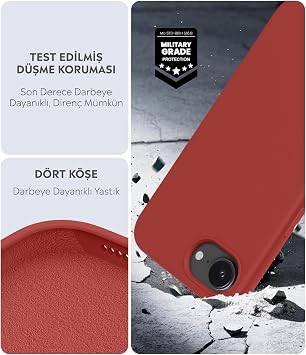 Babilden iPhone 17E / 16E İle Uyumlu Kılıf İnce Ve Dayanıklı Sıvı Silikon 3 Katmanlı Tam Kaplamalı Şık Yumuşak Jel Hissi Yüksek Kalite Kauçuk Telefon Kılıfı (Sönük Kırmızı)