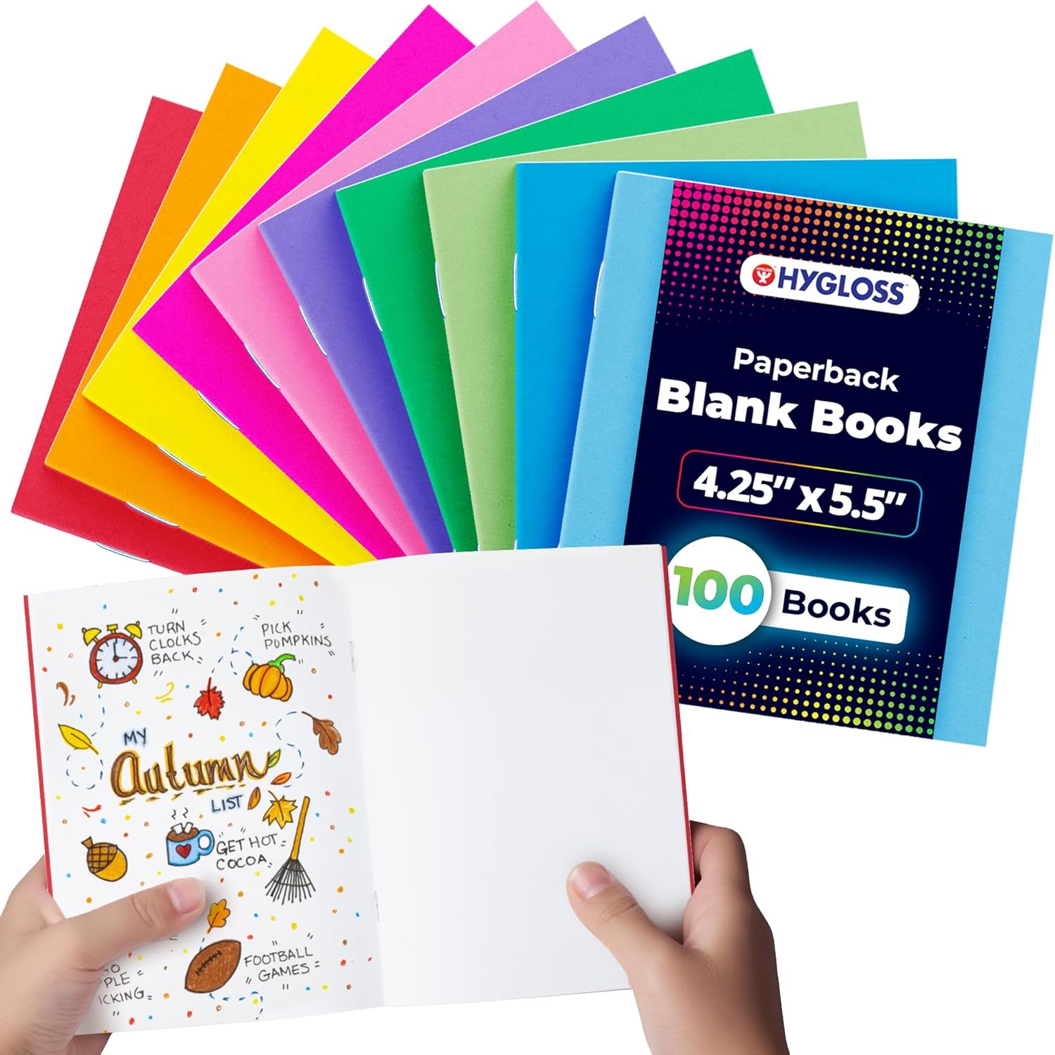 Hygloss Blank Books 4.25 x 5.5 Inches, 100 Pack Assorted Colors