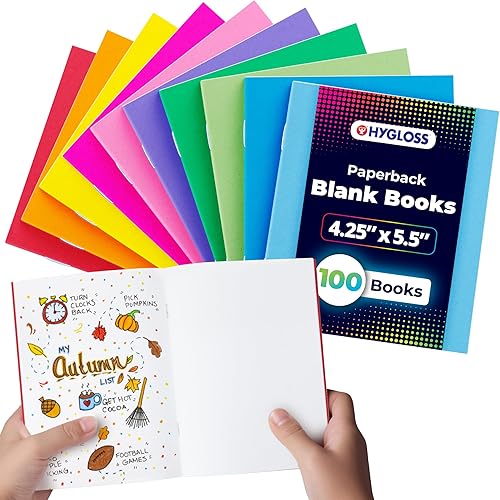 Hygloss Products Libros en blanco para dibujar y escribir, colores surtidos, tamaño de bolsillo 4.25 x 5.5 pulgadas, paquete de 100