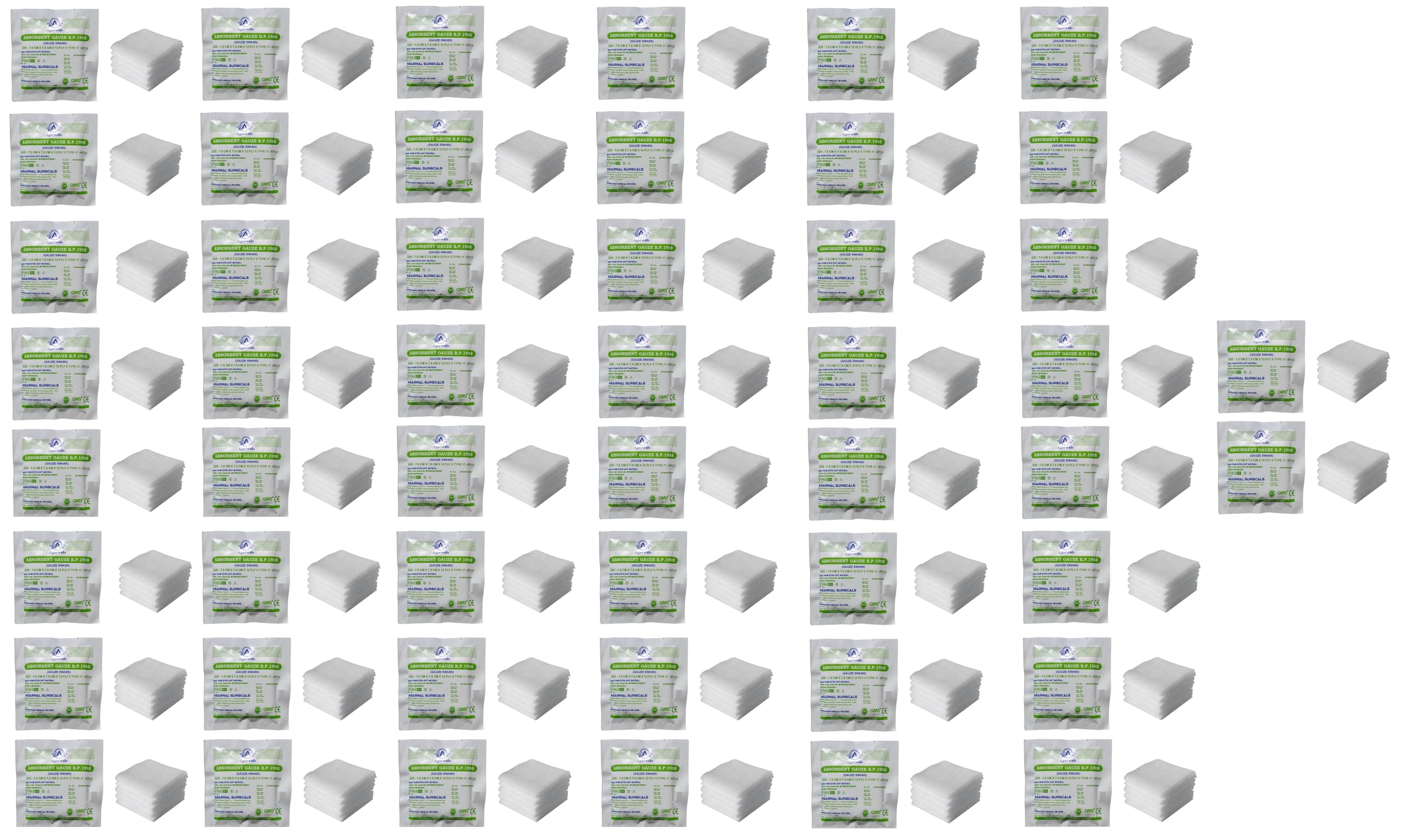 Agarwals Absorbent Gauze Swabs Sterile 7.5 cm X 7.5 cm X 12 ply (5Pcs/Pack) (Pack of 50 i.e. 250 Dressings)