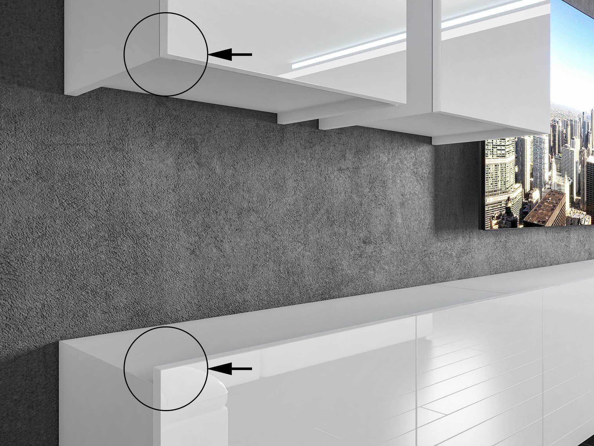 Belini - Set completo da parete per soggiorno, moderno, con illuminazione a LED, colore: Bianco