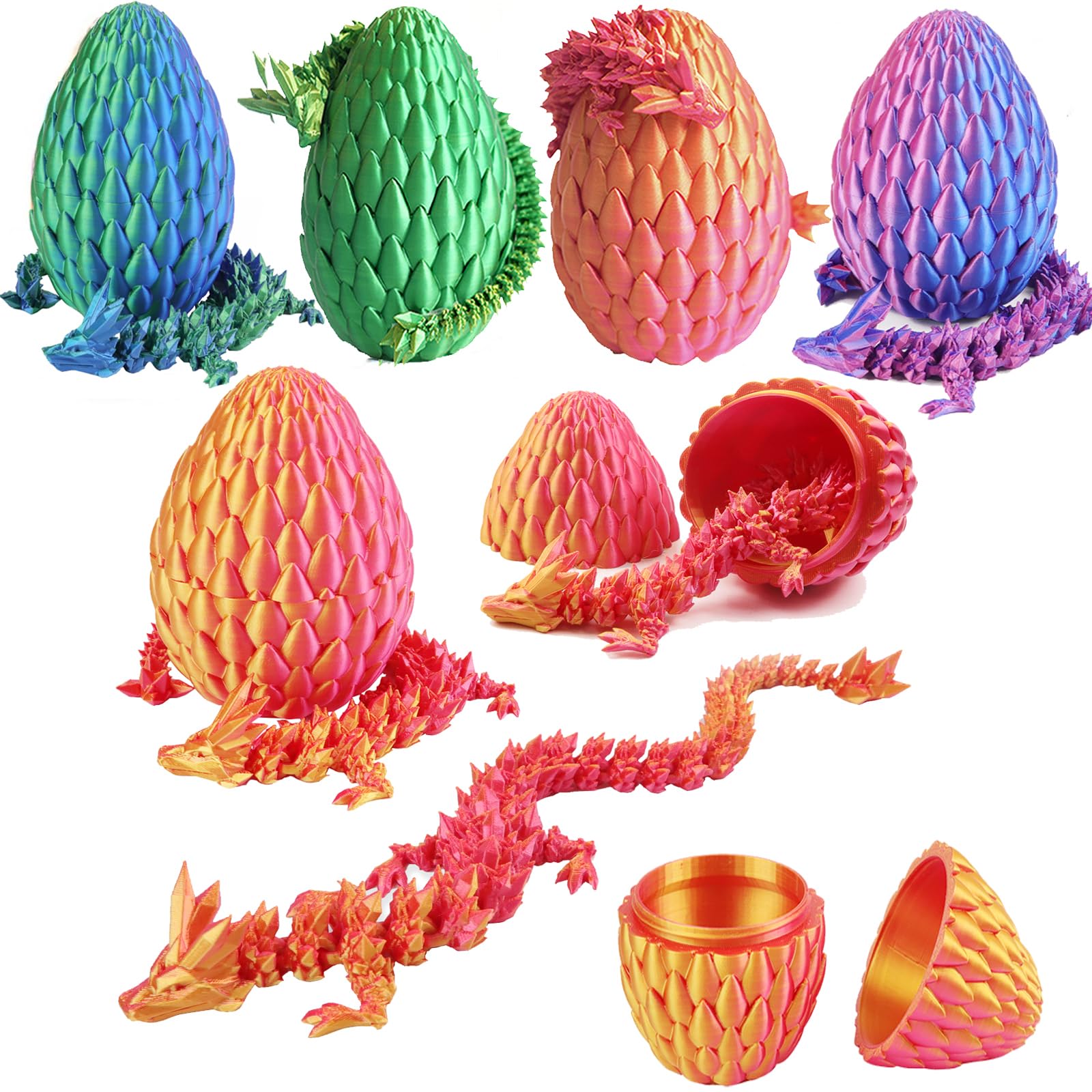Qxbuhe 12inch 3D Printed Dragon Egg,Mystery Crystal Dragon Fidget Toys,Articulated Dragon,Home Desk Decor Easter Surprise Dinosaur Eggs,Adults Fidget
