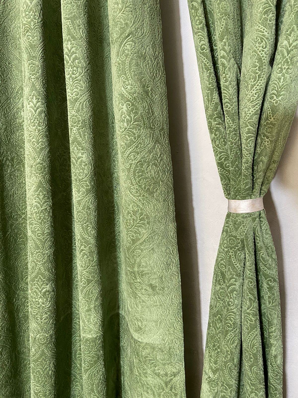 Embossed Velvet Room Darkening Curtain for Window 5 feet Long, Green Color, Pack of 1-image-48