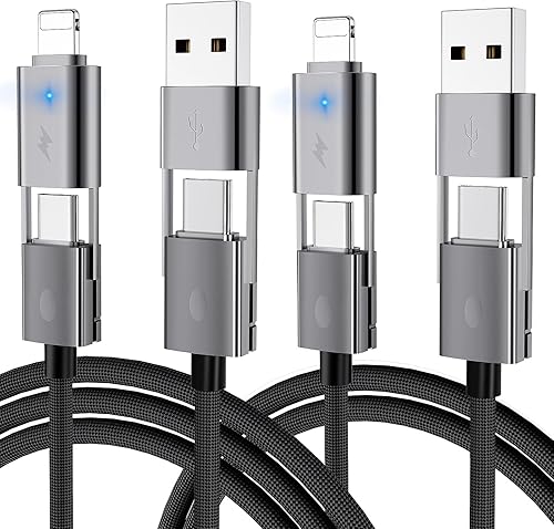 Miniatura 9 de Cable USB C 4 en 1, paquete de 2 cables de carga rápida multitrenzado redondo de 6 pies, PD 65 W 27 W, transferencia de datos de 480 Mbps,