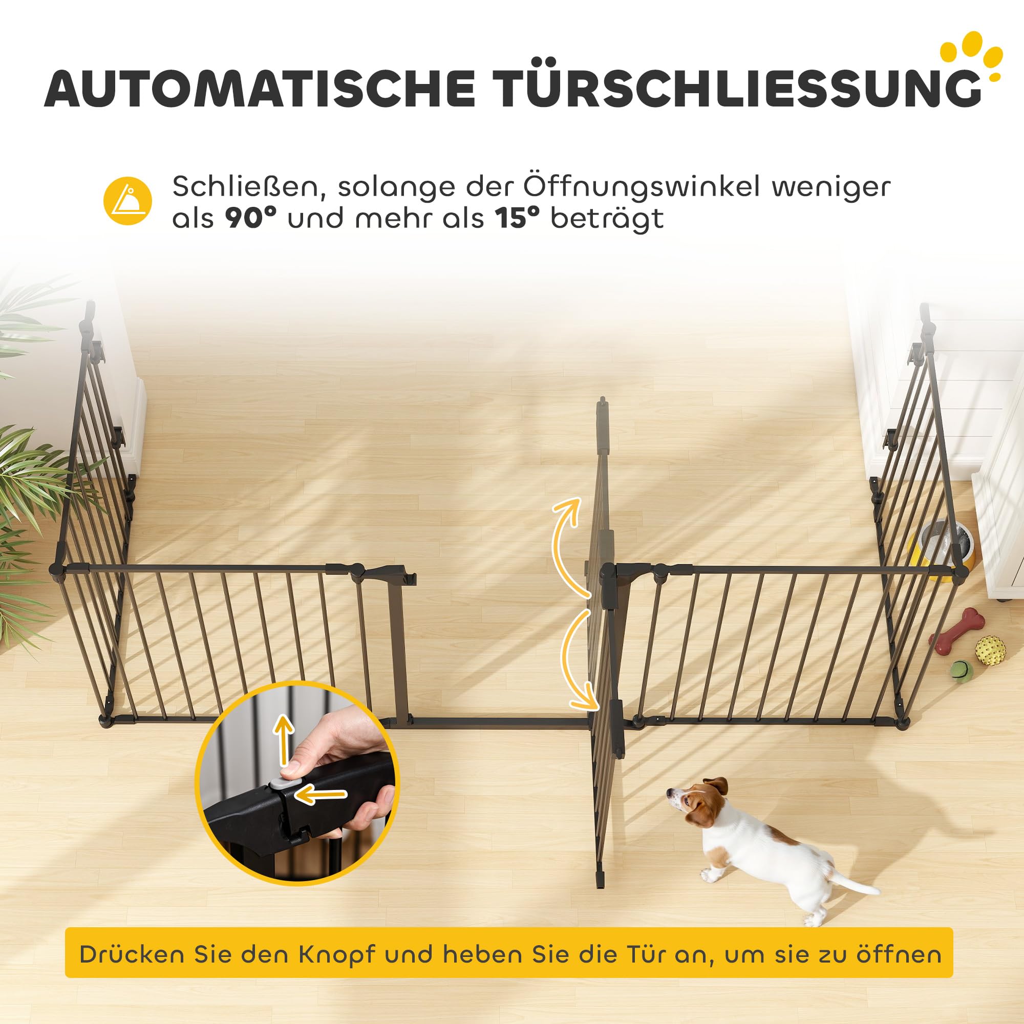 PawHut Welpenauslauf 5-TLG Klappbar mit Tür 300 x 74,5 cm Metall Schwarz
