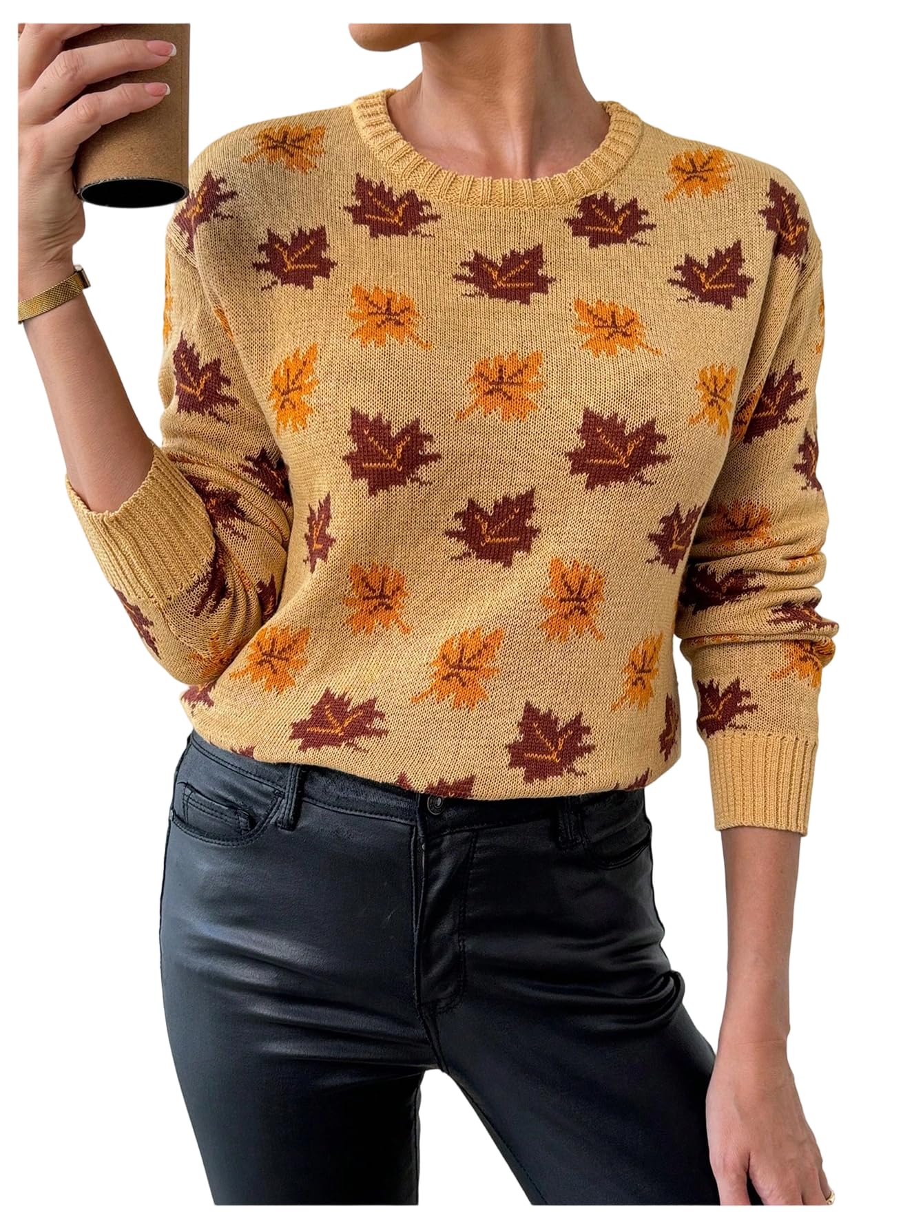 SOLY HUX Womens Fall Sweaters Printed Crew Neck Long Sleeve Pullover Knit Top Fall Clothes