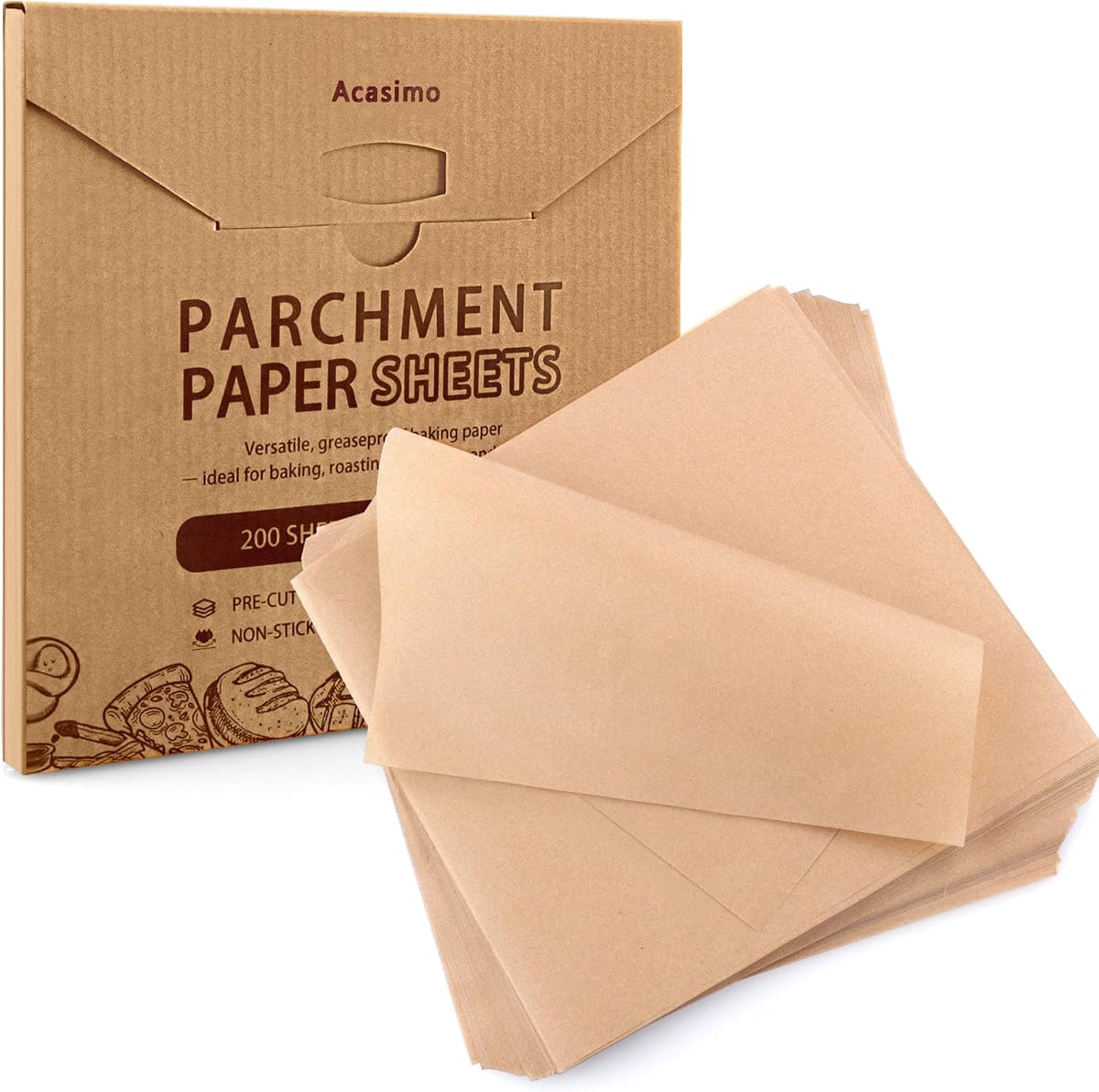 Parchment Paper Sheets Square Baking Paper Precut 10x10in 200PCS | Precut Unbleached Non-Stick Pan Liners for Baking, Air Fryer, Steaming, Grilling, Roasting, Wrapping, Oven Paper for Bread