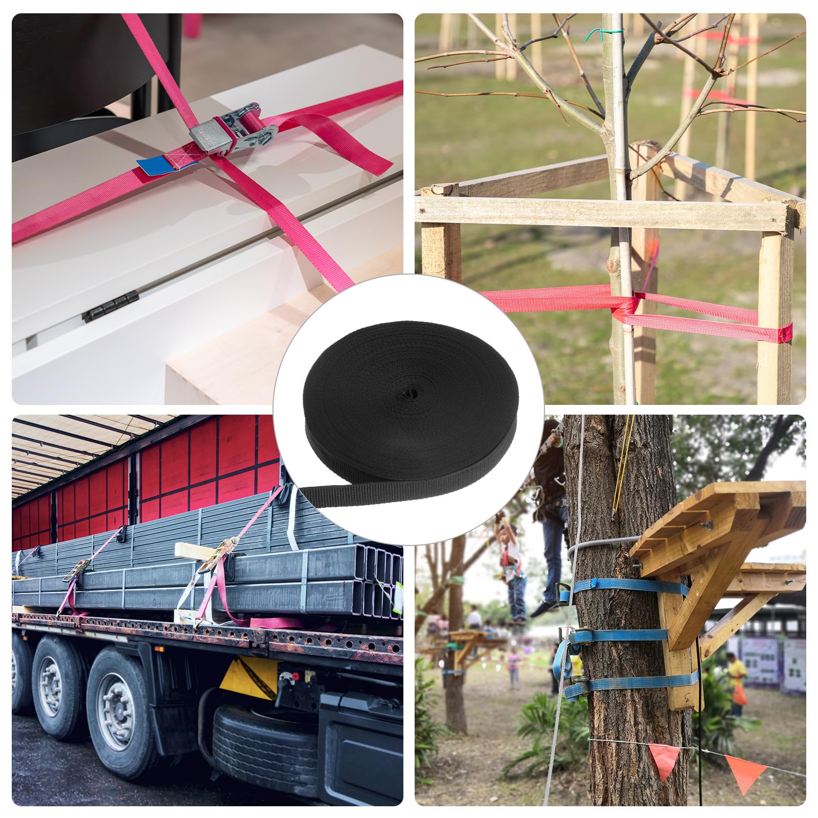 M METERXITY Tree Tie Strap-1 Roll 66 Feet x 1 Inch Garden Staking Straps,Plant Supports Tree Tie Staking,Tree Support Straps Apply to Outdoor/Garden/Plant/Staking/Guying(Black) - Image 2
