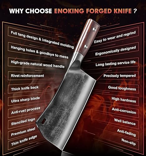 Miniatura 32 de ENOKING Cuchillo de carnicero para cortar carne, cuchillo de carnicero forjado a mano de 6.6 pulgadas, cortador de huesos resistente, cuchillo