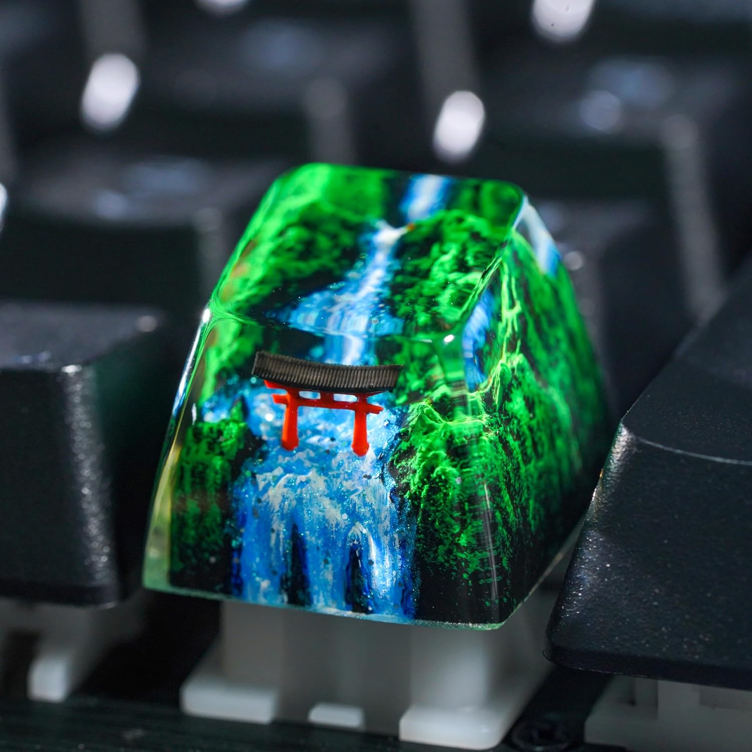 Japanese Shrine Torii Gate Waterfall Summer Artisan Keycap Cute SA Profile Custom Keycaps Key Caps Mechanical Keyboard Resin Keycaps for Cherry MX Keyboard Setup Lovers Gift