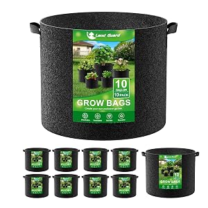 Land Guard 10-Pack Fabric Grow Bags 10 Gallon Thickened Nonwoven Garden Pots Growing Bags with Handles Black