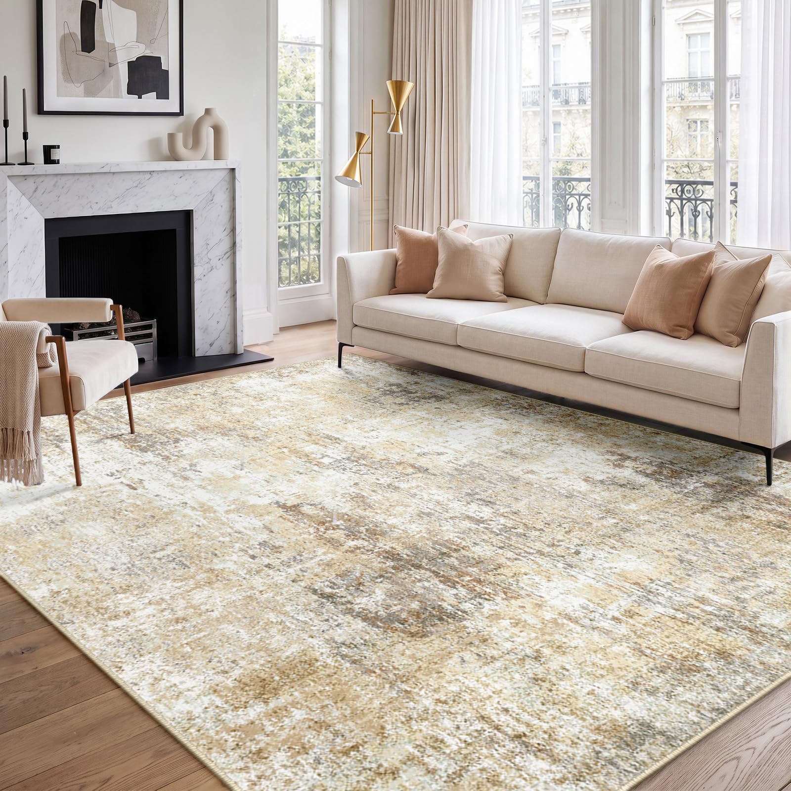 INOVADAY Abstrakt Waschbarer Teppich 244x305 cm Braun/Grau